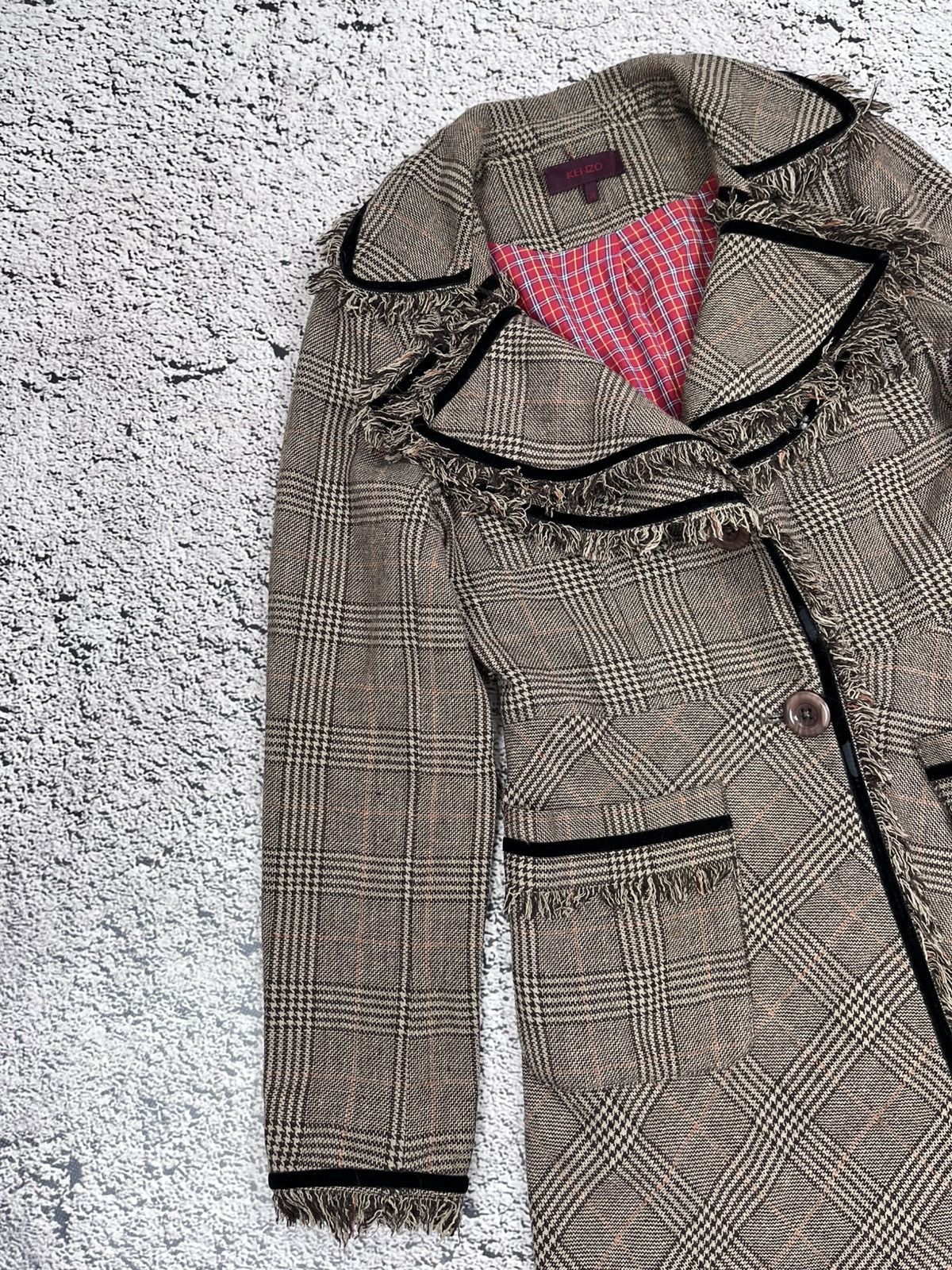 Kenzo Vintage Kenzo Plaid Coat Frayed Trim Wool Blend Womens 38 Size XS / US 0-2 / IT 36-38 - 6 Thumbnail