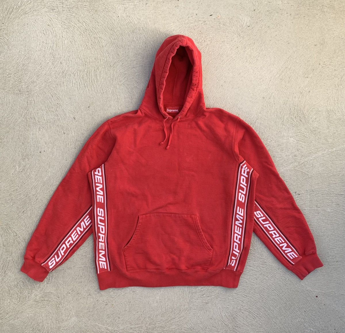 Supreme Rare FW19 Supreme Text Rib Hoodie Red White – Extra Large