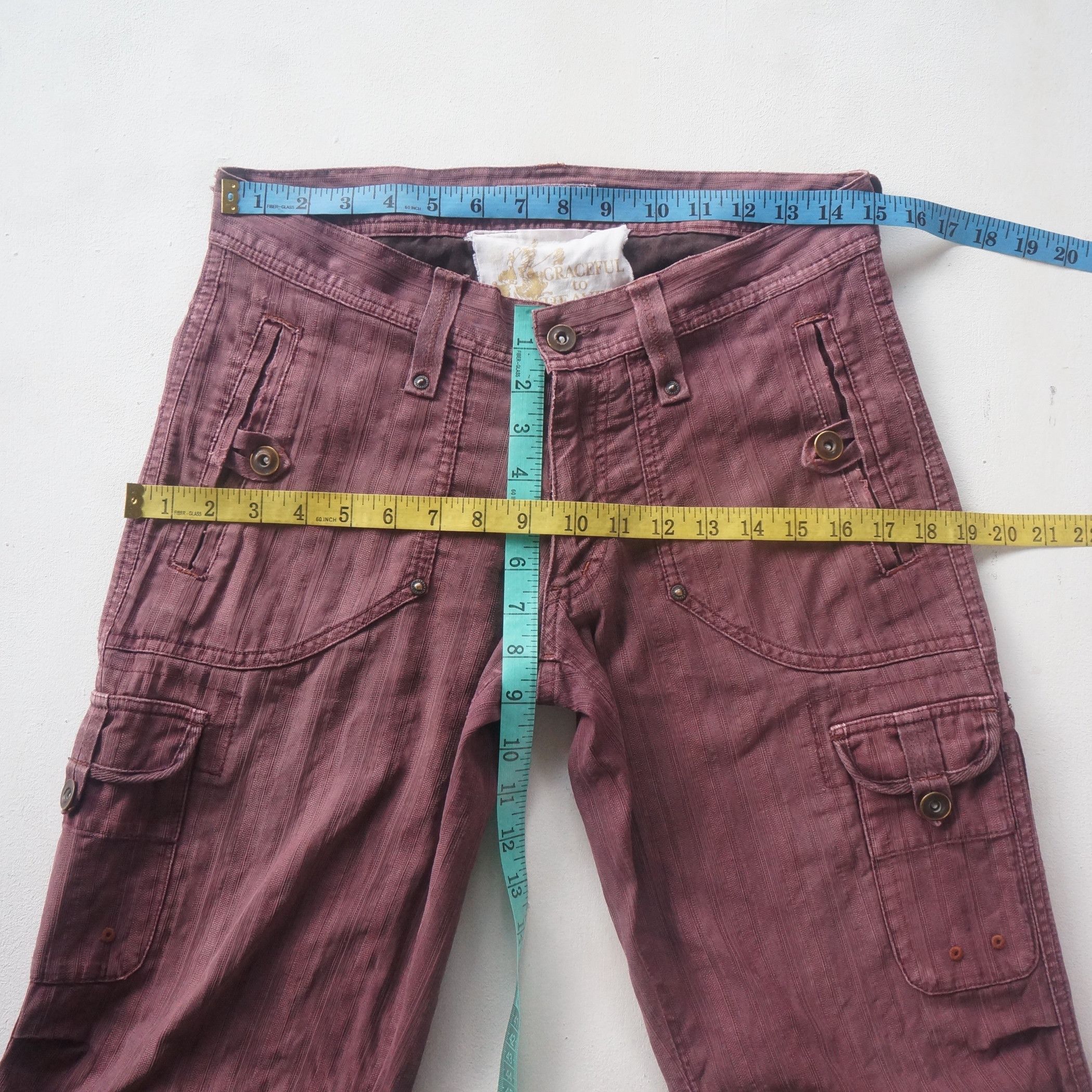Japanese Brand × Vintage OilCake Multi Pockets Distressed Faded Maroon Cargo Pants Size 29" - 14 Thumbnail