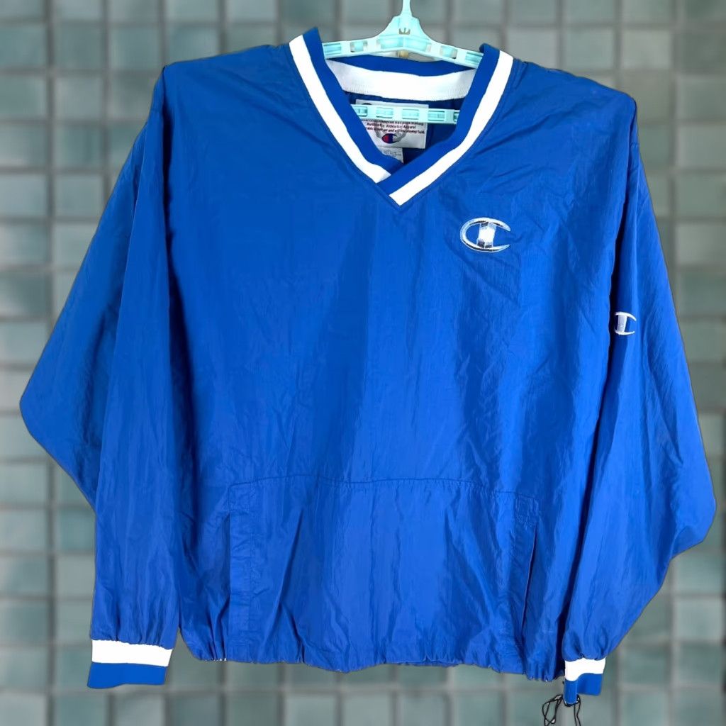 Champion VINTAGE Champion Windbreaker Jacket Mens XL Blue 90s Pullover Microfiber Embroidered Logo Pockets Size US XL / EU 56 / 4 - 1 Thumbnail