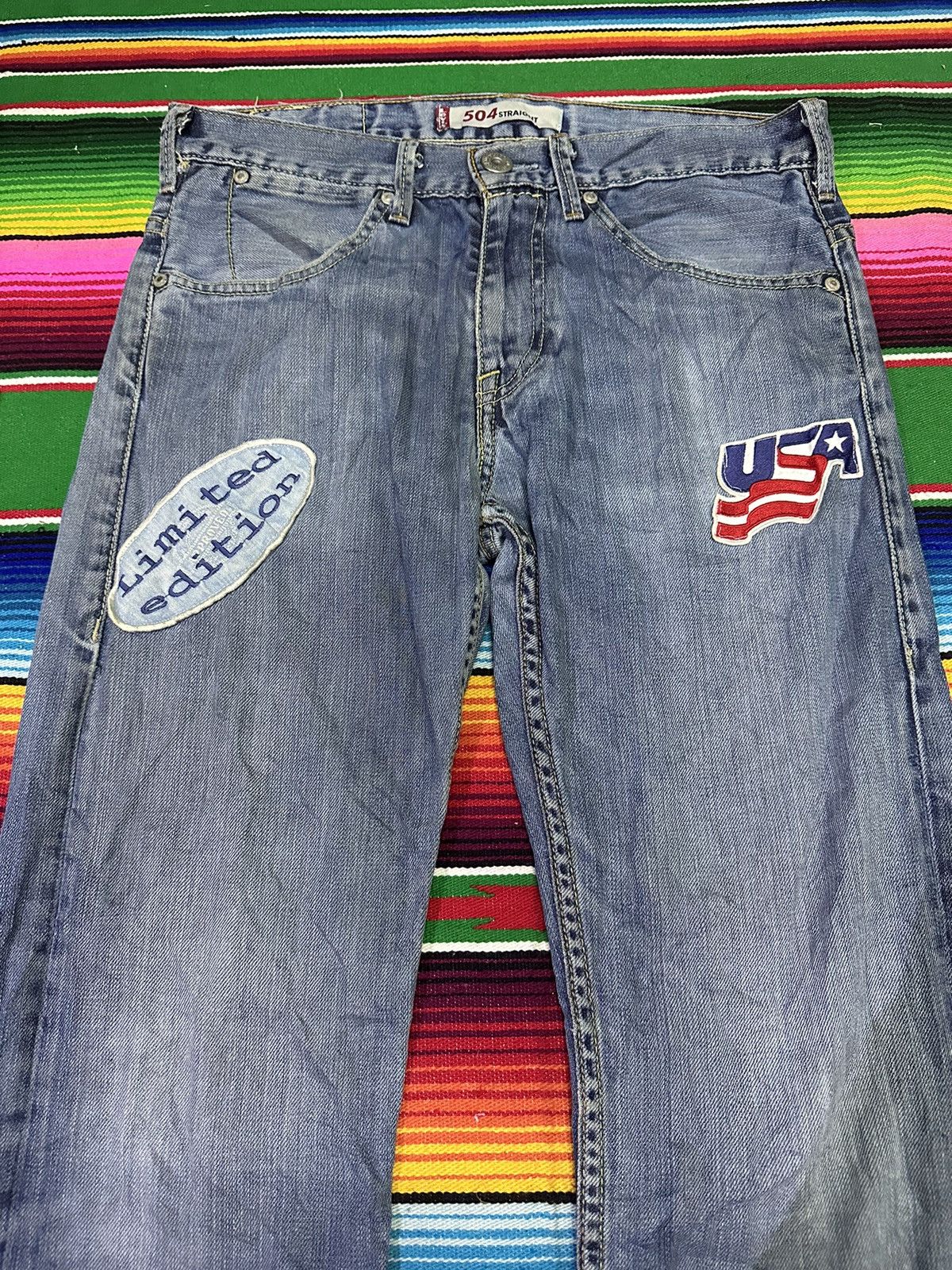 Levi's Vintage Clothing Distress Denim 💥Levis 504 Straight Patch Limited Edition 💥 Size US 32 / EU 48 - 4 Thumbnail