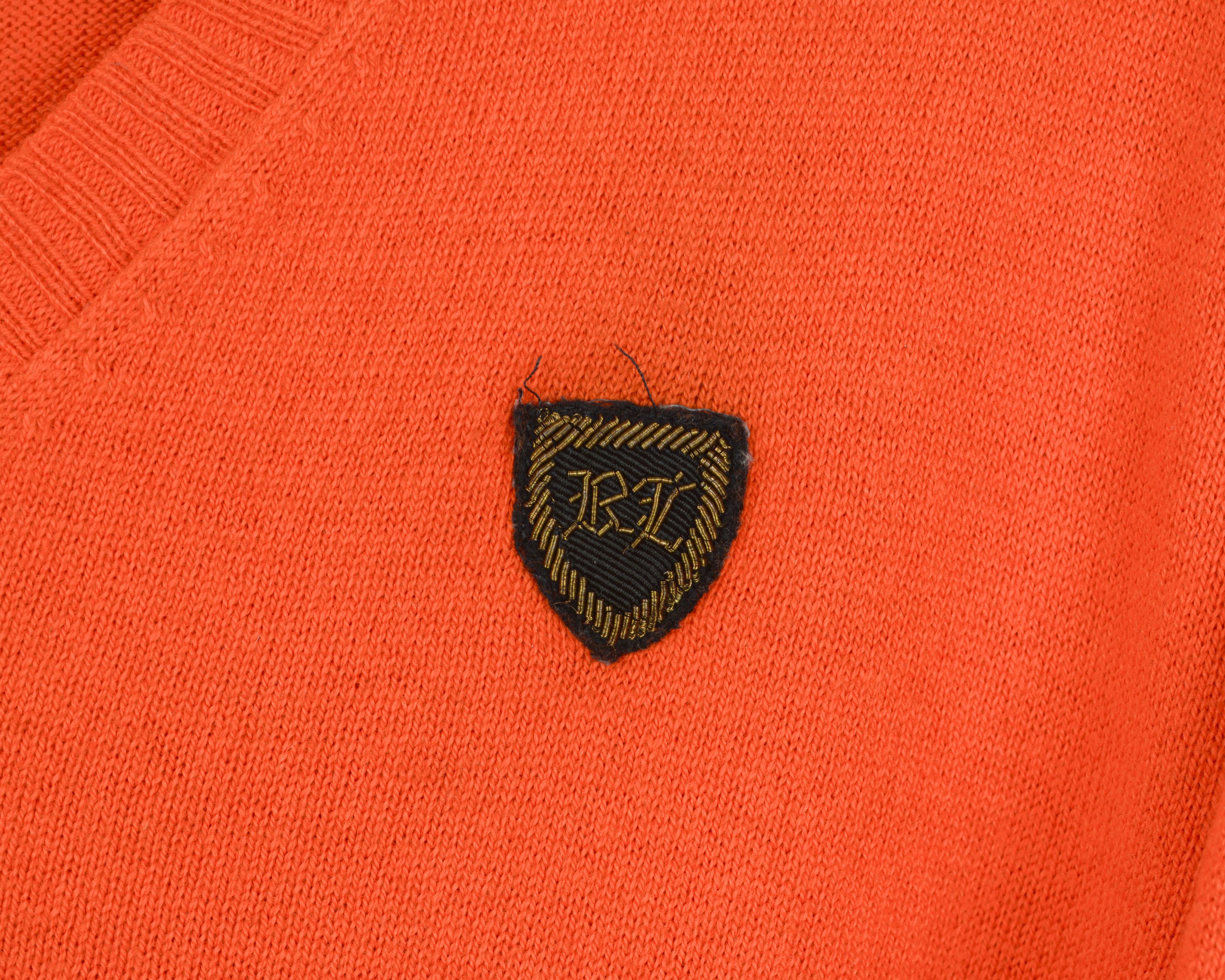 Polo Ralph Lauren × Ralph Lauren Womens M Sweater Jumper Pullover Orange Logo V-Neck Knit Top Size M / US 6-8 / IT 42-44 - 4 Thumbnail