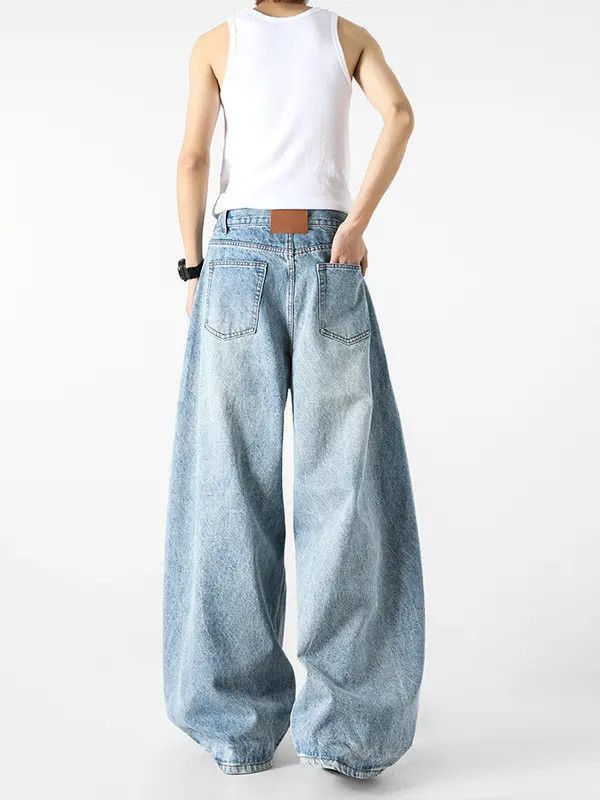 Retro loose casual wide leg slightly flared jeans