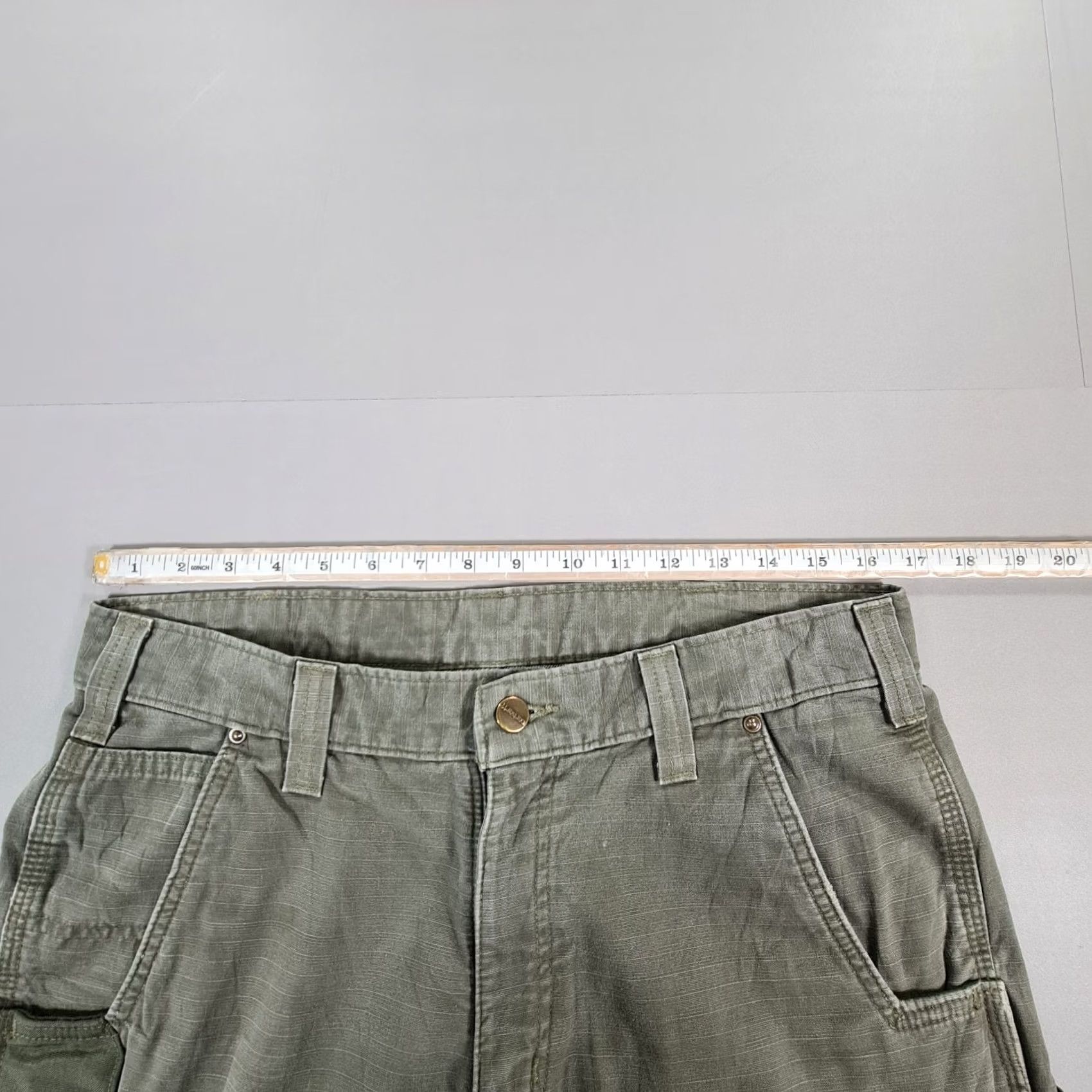 Carhartt Carhartt Mens Trousers Khaki Green Lined Cargo Pants 102287-316 W33 L34 Workwear Cotton Canvas Zip Front Pleated Straight Relaxed Regular Mens Size US 33 - 5 Thumbnail