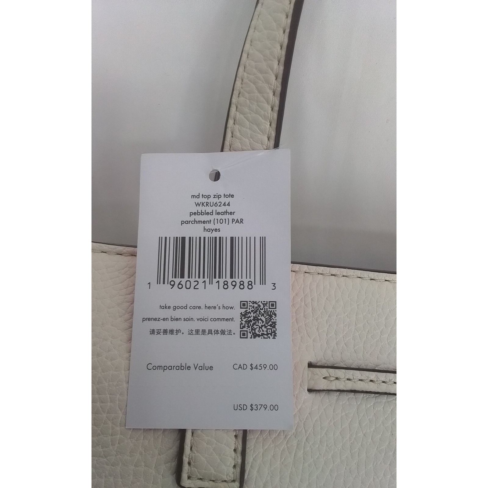 Kate Spade Kate Spade Leather Handbag Medium Top Zip Tote Parchment NWT Size ONE SIZE - 18 Thumbnail