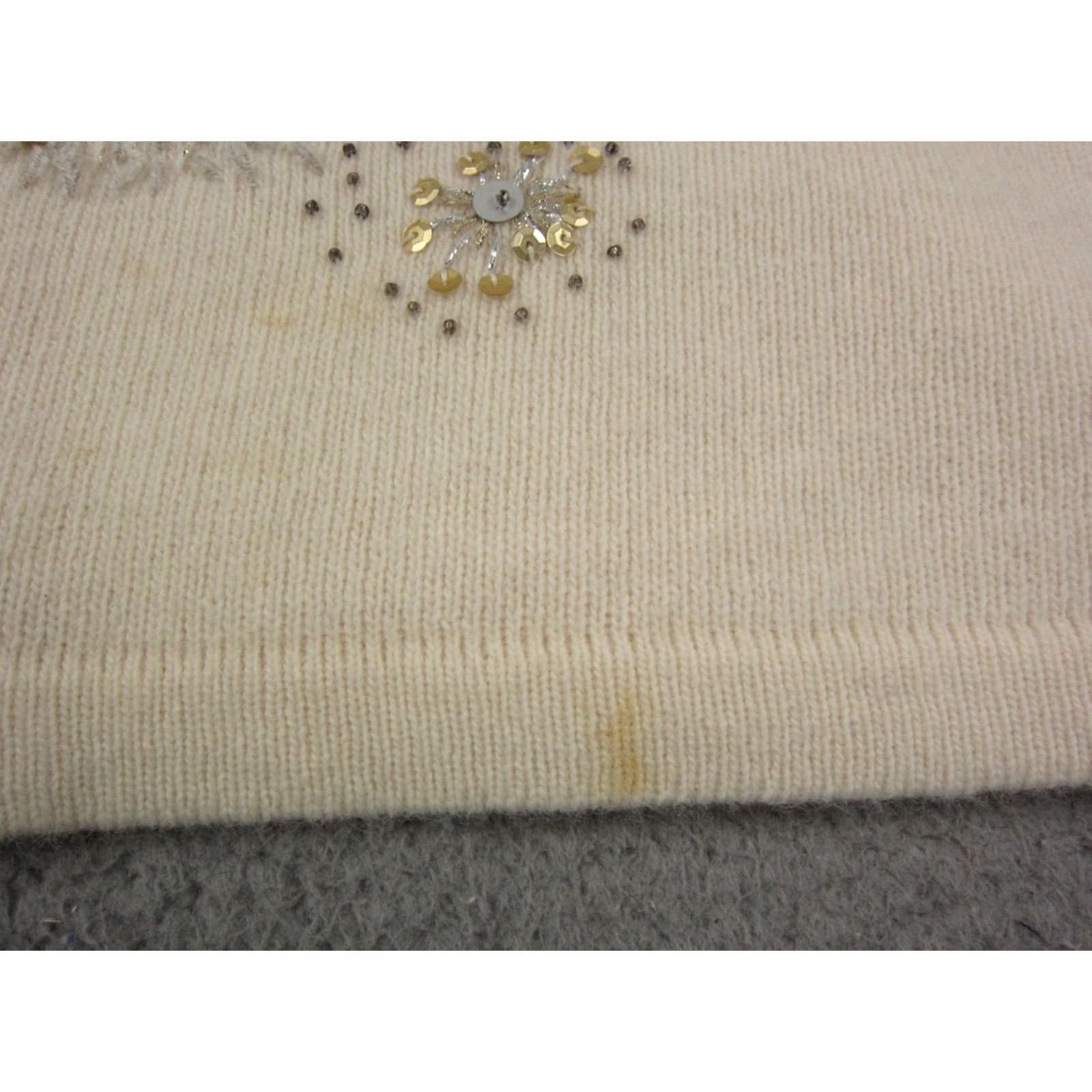 Orvis VINTAGE Orvis Sweater Womens Large Creme Christmas Tree Lambswool Sequins Angora 90s Size L / US 10 / IT 46 - 4 Thumbnail