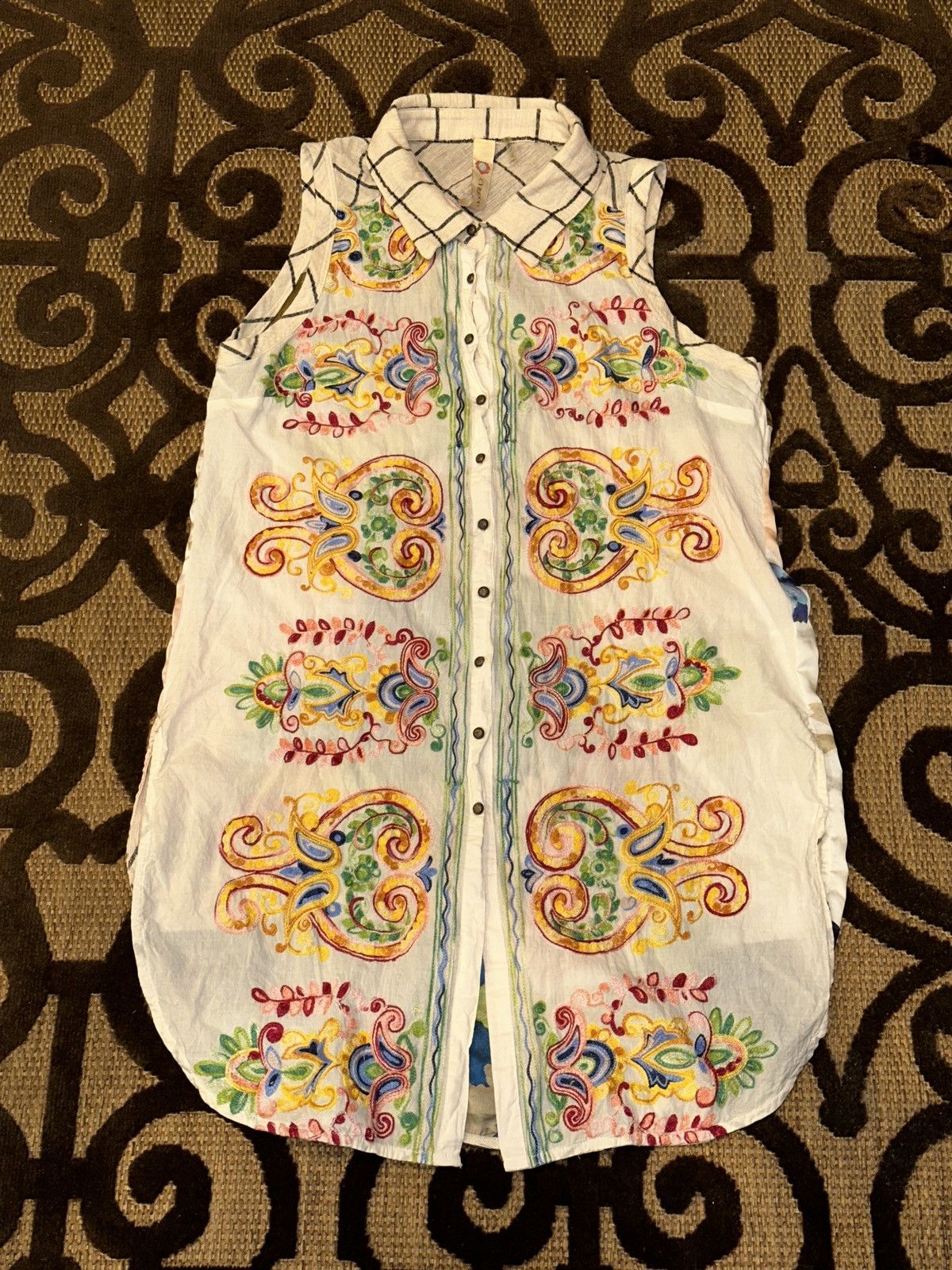 Anthropologie Cyrena Anthropologie Linen Blend Boho Festival Shirt Dress Size L / US 10 / IT 46 - 10 Thumbnail