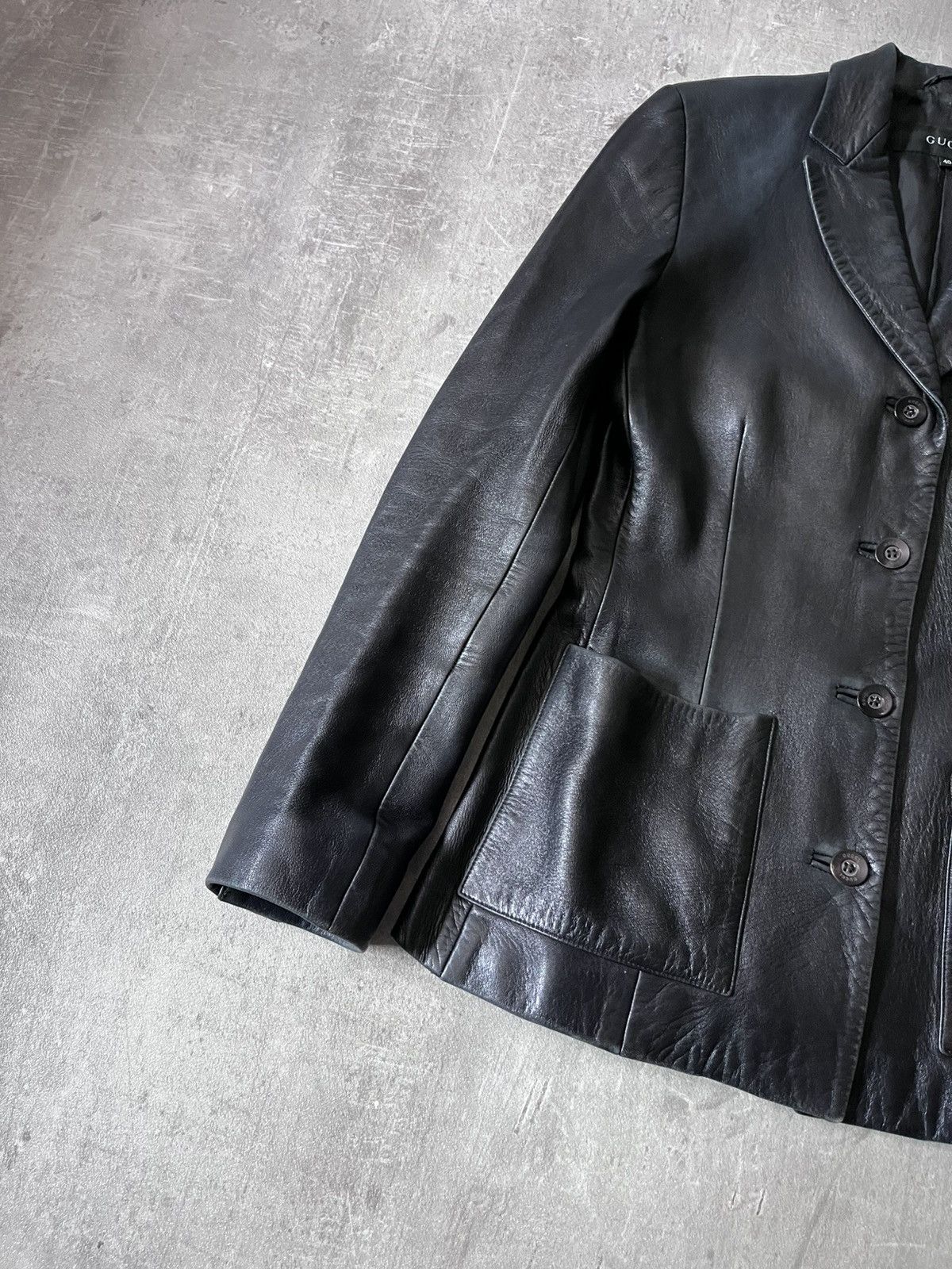 Gucci Gucci F/W 1998 by Tom Ford Leather blazer jacket black Size L / US 10 / IT 46 - 2 Thumbnail