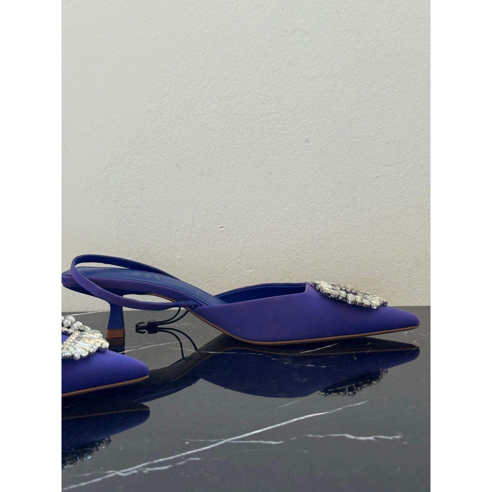 Zara ZARA Royal Blue Pointed Toe Slingback Kitten Heels Size US 9 / IT 39 - 7 Thumbnail