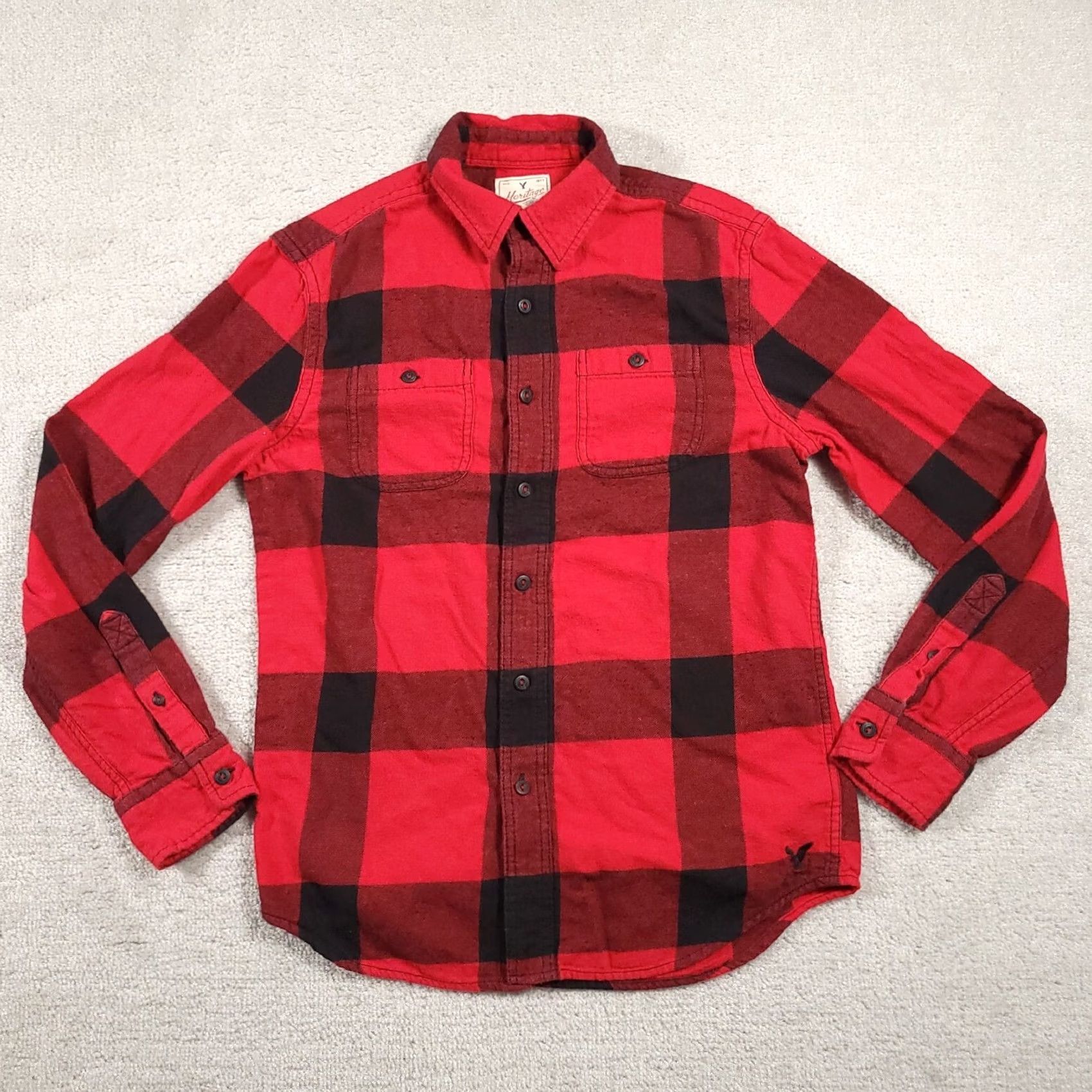American Eagle Outfitters VINTAGE American Eagle Outfitters Heritage Flannel Button Up Shirt Men S Long Sleeve Red Plaid Logo Shirt Button-Up Sweatshirt Not applicable Size US S / EU 44-46 / 1 - 2 Thumbnail