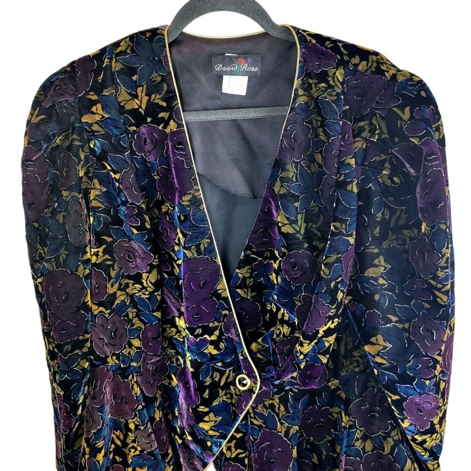 Vintage David Rose Womens Floral Velour Blazer size 16 Black Size XXL / US 16-18 / IT 52-54 - 5 Thumbnail