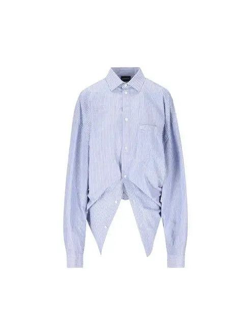 Balenciaga o1bcso1str0226 Knotted Shirt In Blue/White Size S / US 4 / IT 40 - 1 Thumbnail