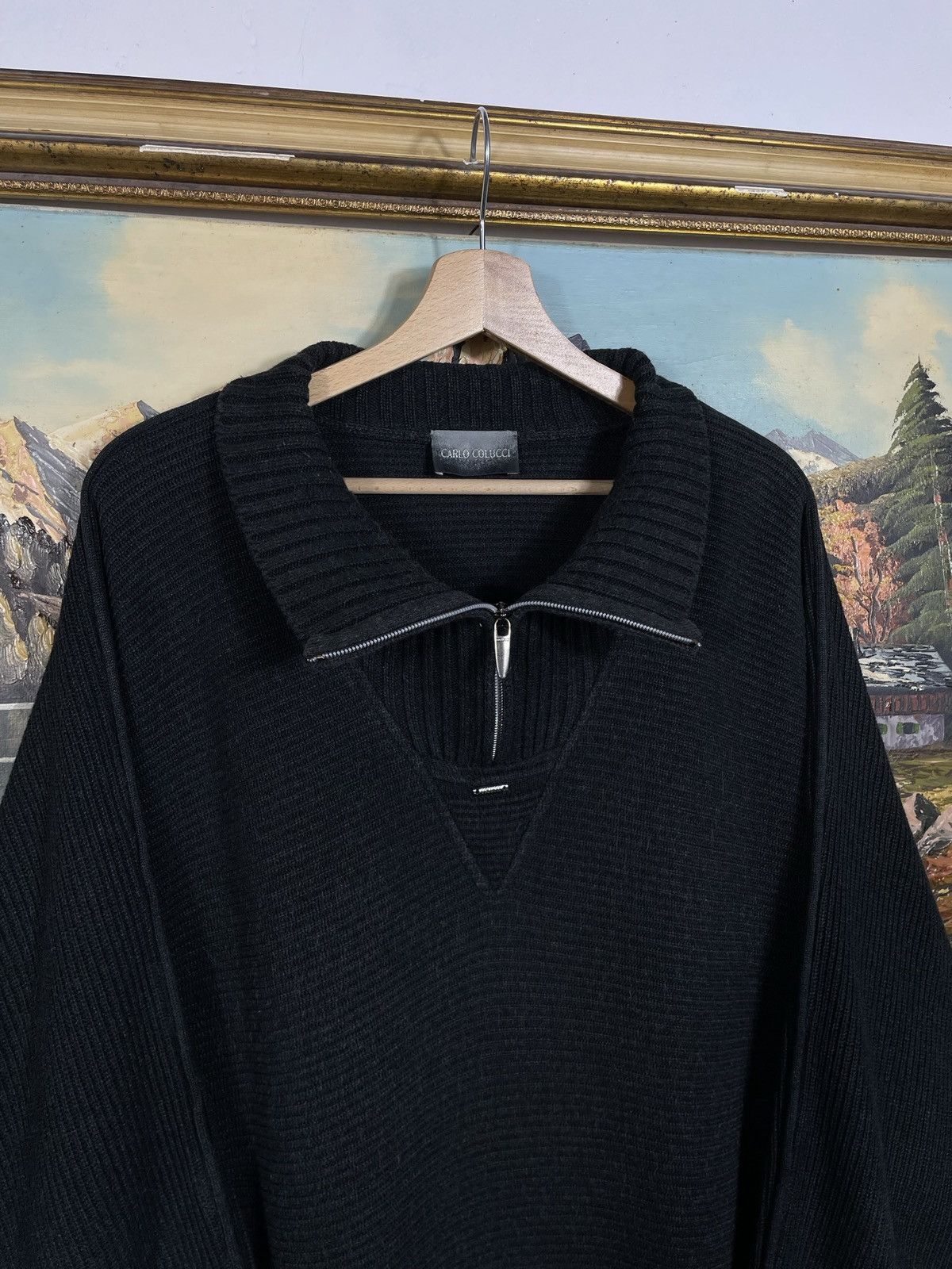 Carlo Colucci × Designer × Vintage Carlo Colucci Vintage Black Zip Sweater Jumper Old Money Size US XL / EU 56 / 4 - 4 Thumbnail