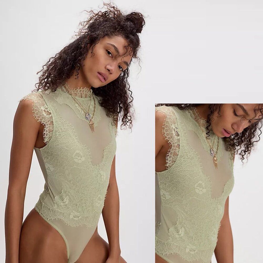 Free People NWT New Free People Sweet Nothings Washed Sage Bodysuit Siz Size L / US 10 / IT 46 - 2 Thumbnail