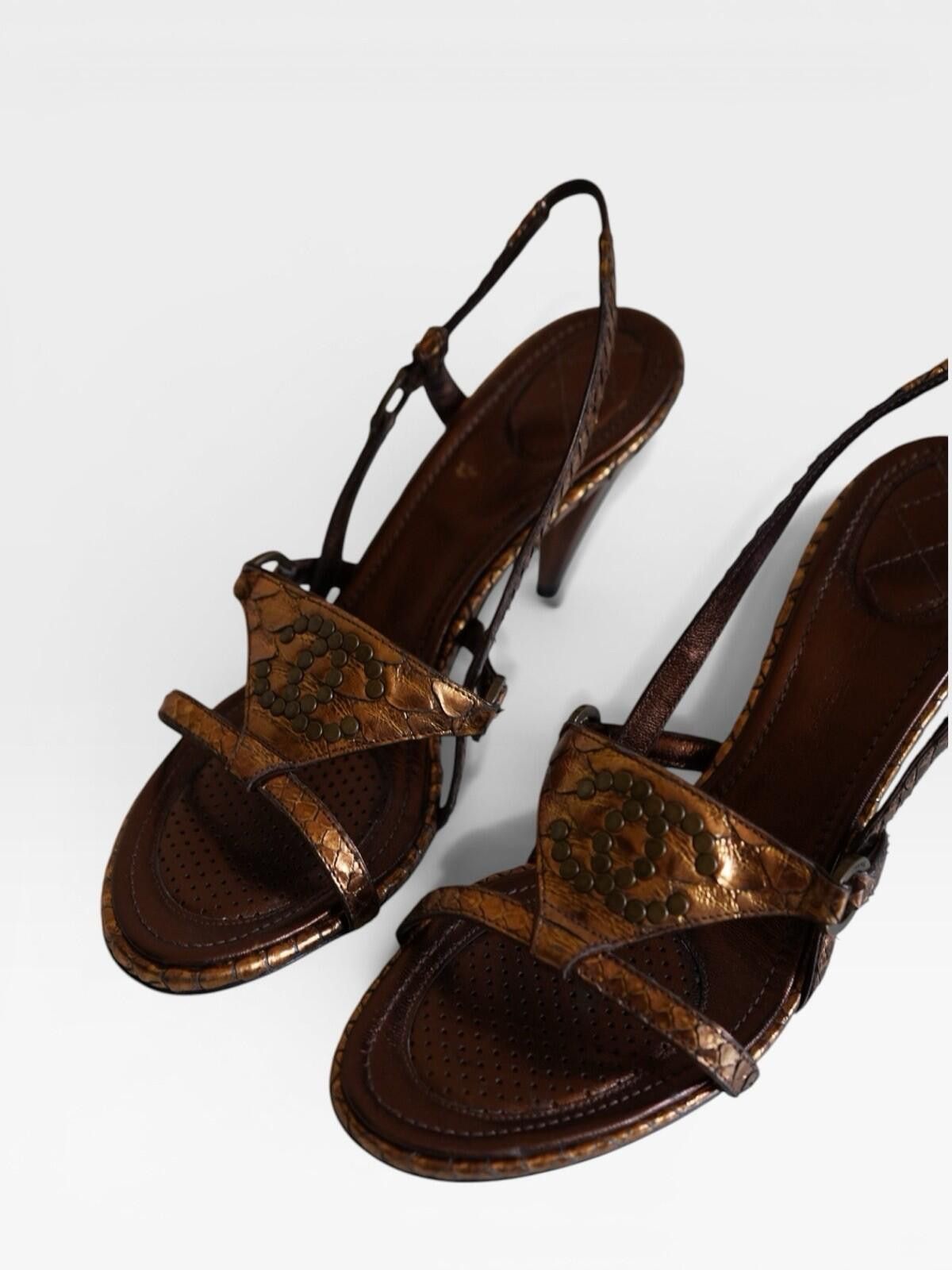 Chanel 2000s Chanel Copper Embossed Python Slingback Heels VINTAGE Size US 9 / IT 39 - 10 Thumbnail