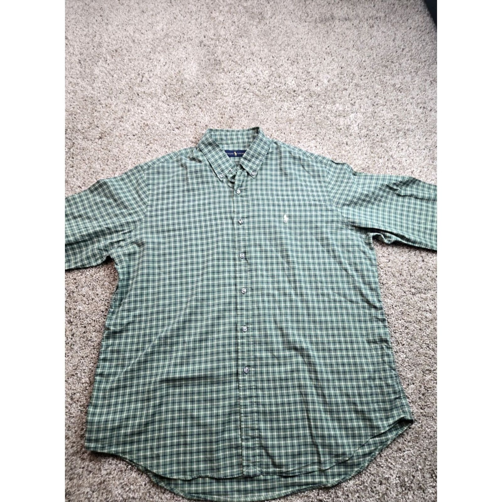 Polo Ralph Lauren Polo Ralph Lauren Shirt XL Green Check Button-Up Brushed Cotton Long Sleeve Slim Fit Mens Size US XL / EU 56 / 4 - 3 Thumbnail