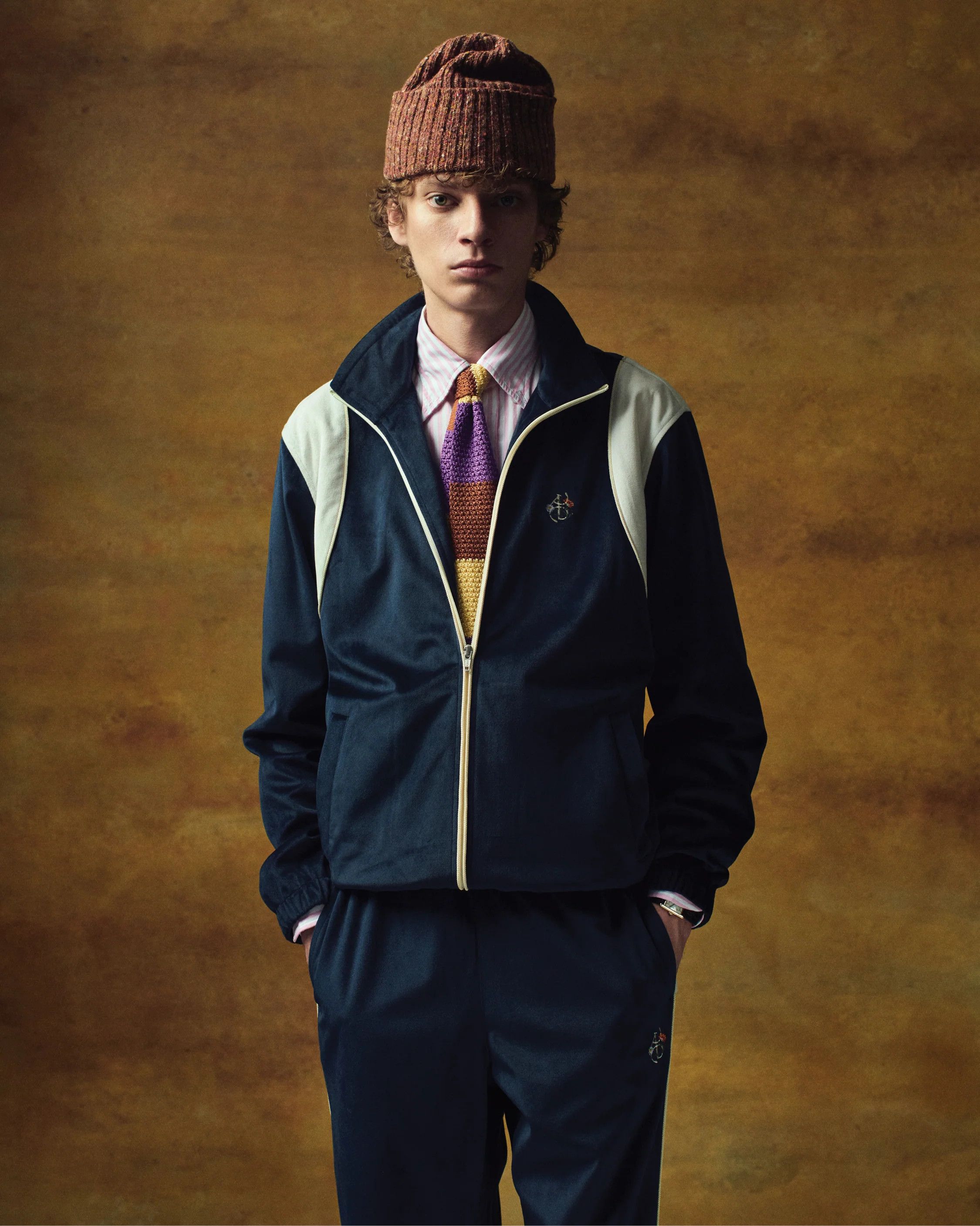 image of Aime Leon Dore x Drakes Ald / Drake's Velvet Track Jacket in Navy, Men's (Size Large)