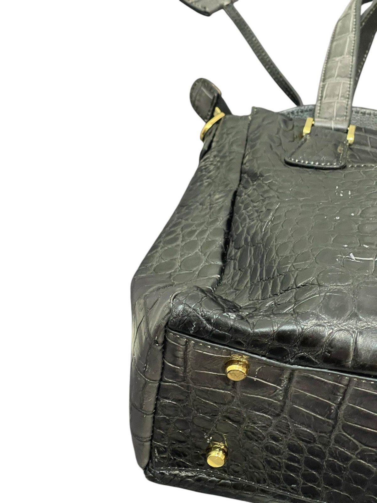 Genuine Leather Crocodile Embossed Patina Leather Jewels Hand Bag 1🟩4 Size ONE SIZE - 13 Thumbnail