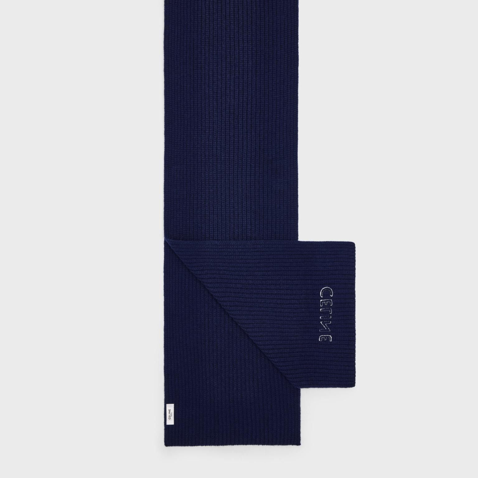 Celine o1bcso1str1024 Size: OS / Ribbed Wool Scarf in Navy Blue Size ONE SIZE - 3 Thumbnail