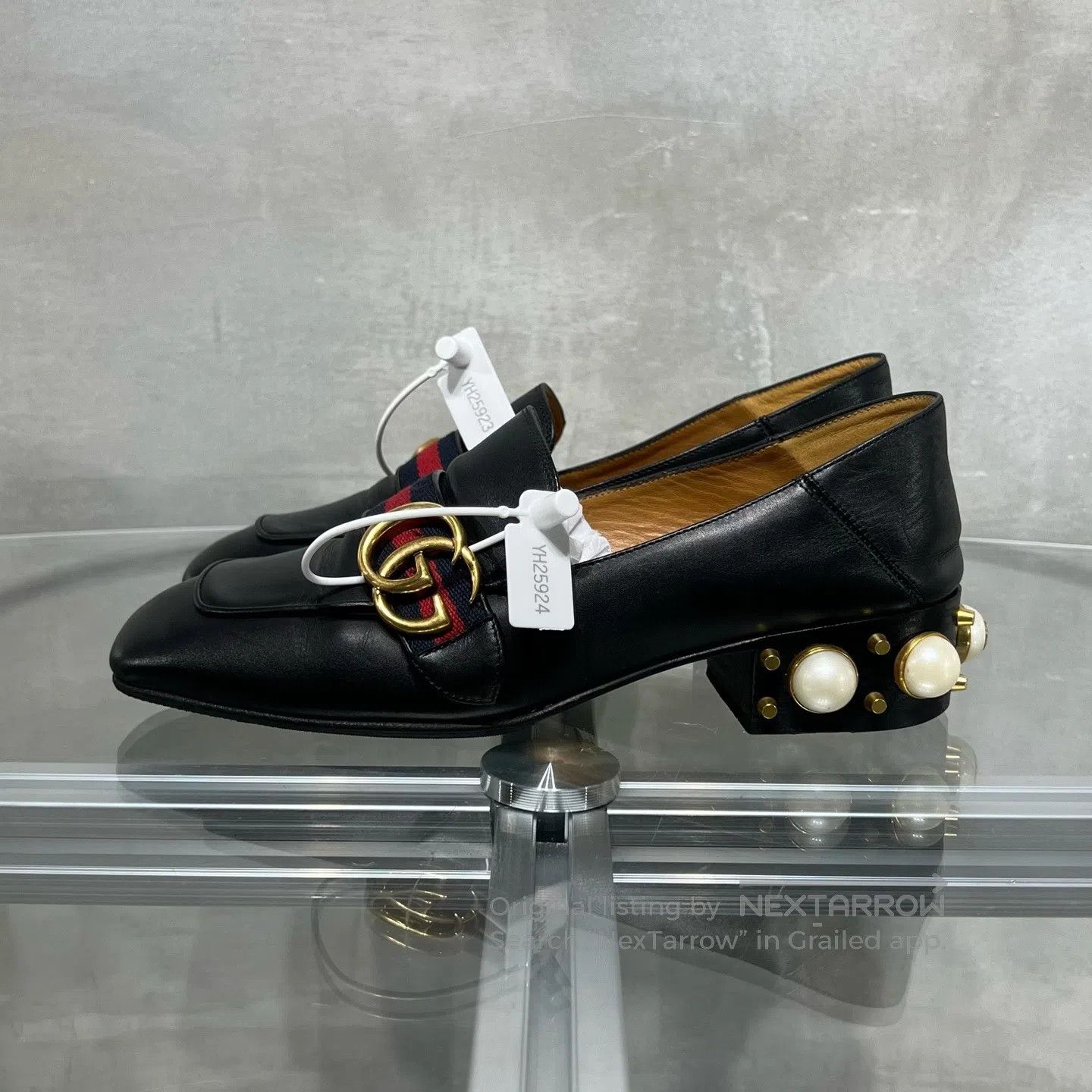 Gucci Guicci Black double-G pearl loafer shoes Size US 6.5 / IT 36.5 - 3 Thumbnail