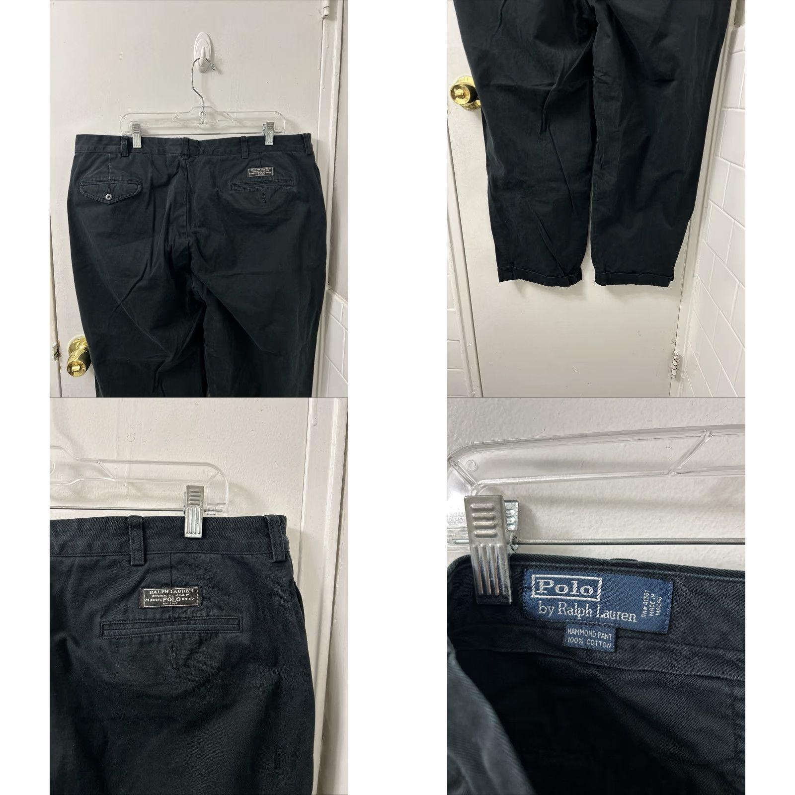 Polo Ralph Lauren VTG Polo Ralph Lauren Hammond Pants Mens 42x27 Black Chino Pleated Cuffed Pockets Zipper Front Button Fly Classic Hampton/Chino Pants Size US XL / EU 56 / 4 - 8 Thumbnail