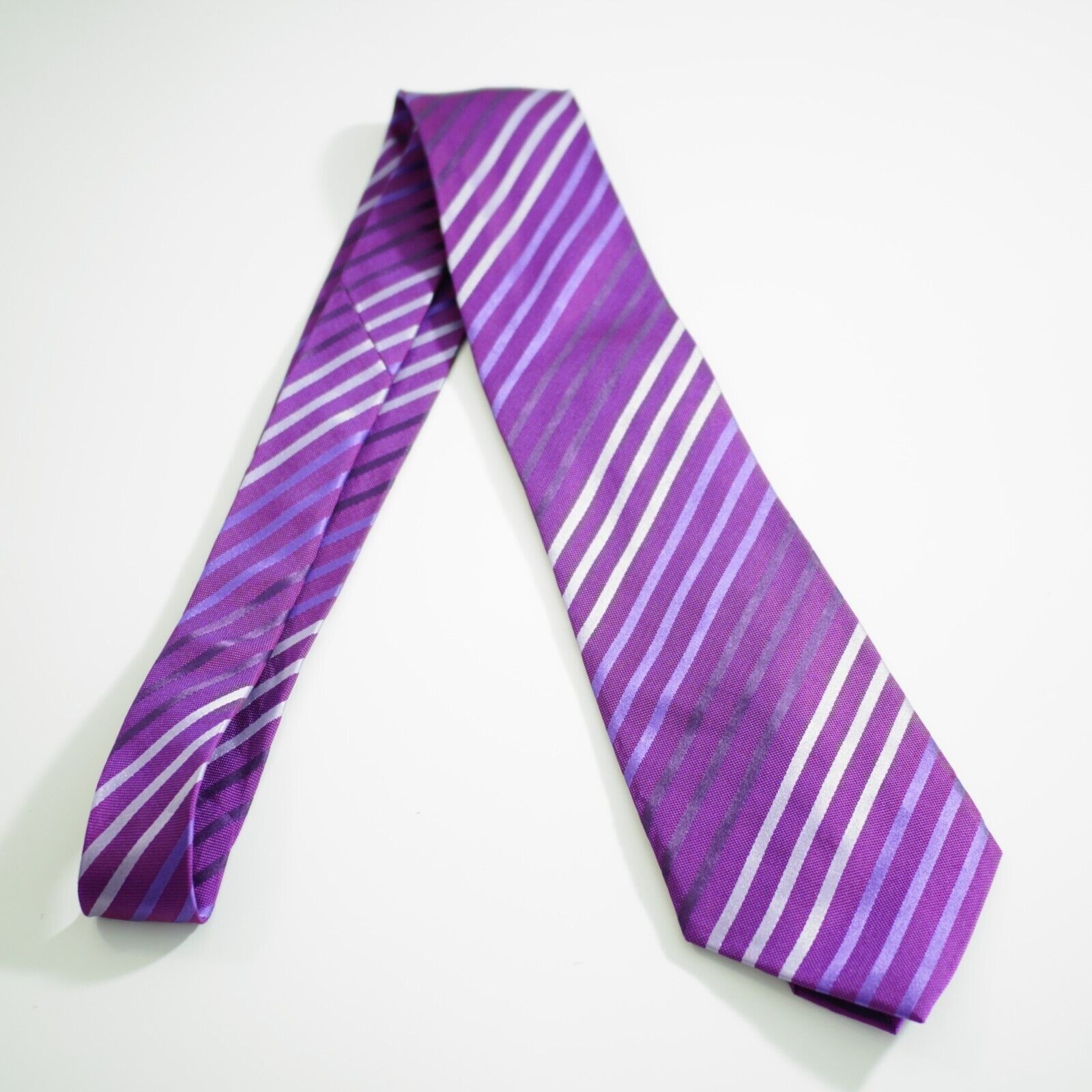 BCBGeneration BCBG Attitude Purple Woven Striped Silk Tie Size ONE SIZE - 6 Thumbnail