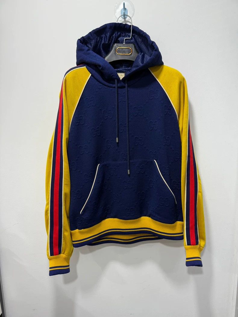 Gucci Gucci Dark pattern blue and yellow color block hooded sweat Size US S / EU 44-46 / 1 - 1 Thumbnail