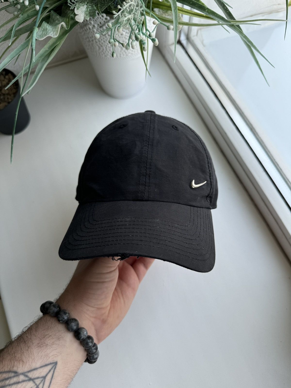 Nike Vintage Y2K Nike Metal Swoosh Washed Black Cap Size ONE SIZE - 3 Thumbnail