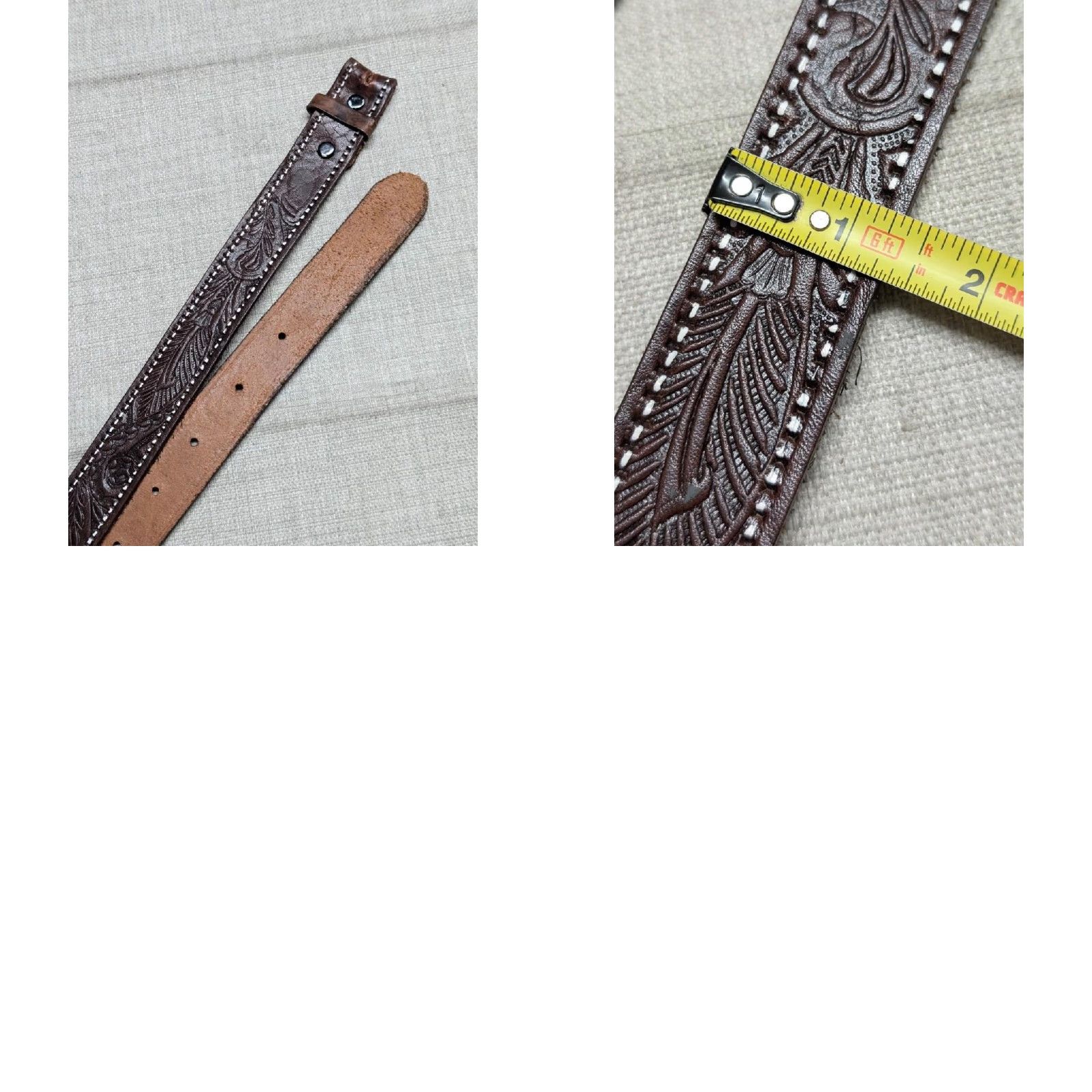 Vintage VINTAGE handcrafted western belt belt Men 34 brown floral leather cowhide buckle 1-3/8" width Size 34 - 8 Thumbnail