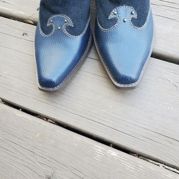 Vintage Vintage 70s Western Boho Blue Leather and Suede Heeled Mules Size US 8 / IT 38 - 6 Thumbnail