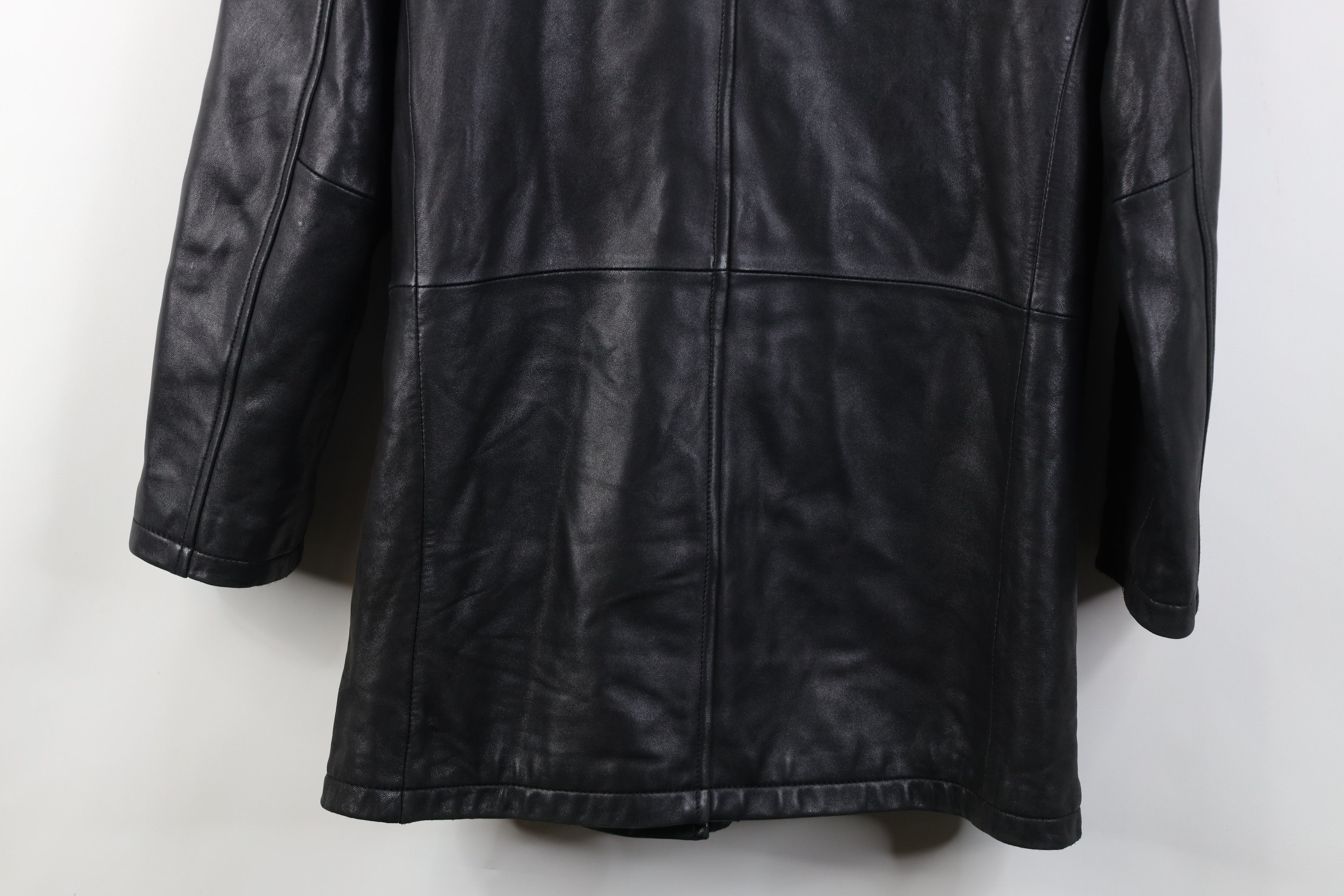 Vintage Vintage 90s Streetwear Leather Fur Trim Hooded Jacket Black Size L / US 10 / IT 46 - 17 Thumbnail