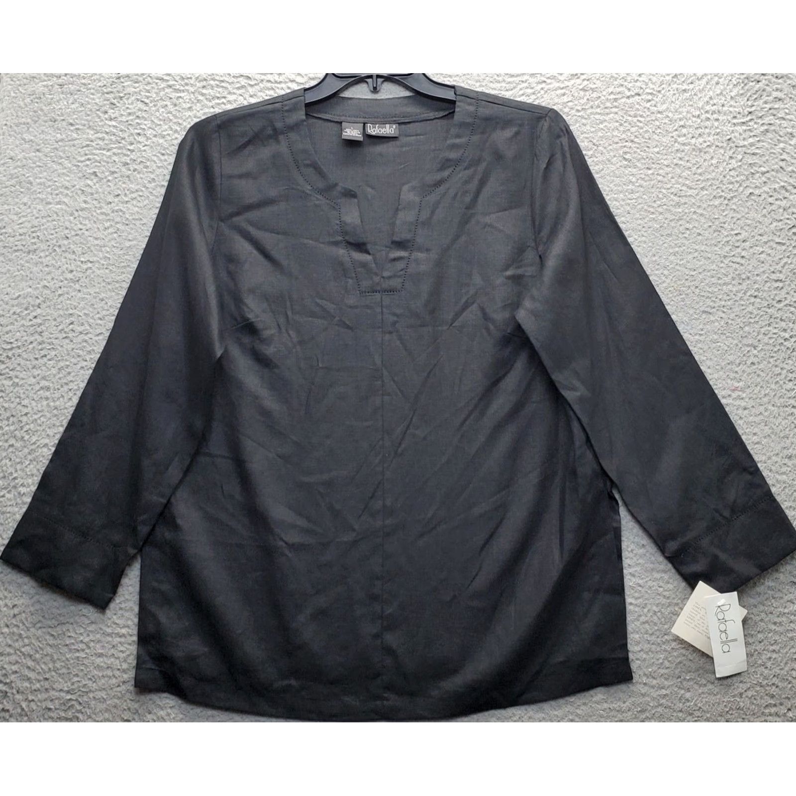 Vintage Rafaella Blouse Top Women L Black 100% Linen Long Sleeve V-Neck Pullover - Womens Size L Shirt Size L / US 10 / IT 46 - 2 Thumbnail