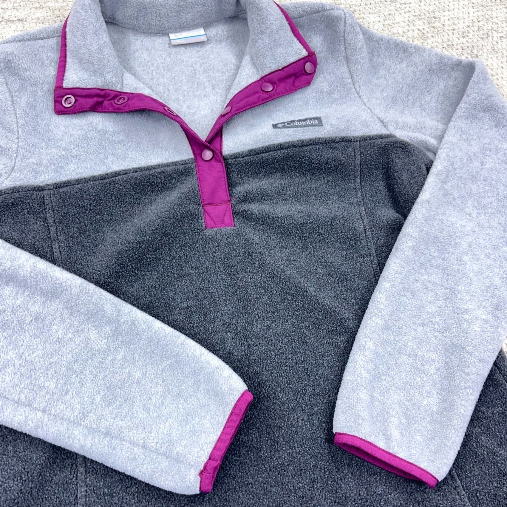 Pinko Columbia Sweater Women Small Gray Pink Fleece Pullover Snap T Benton Springs Size S / US 4 / IT 40 - 2 Thumbnail