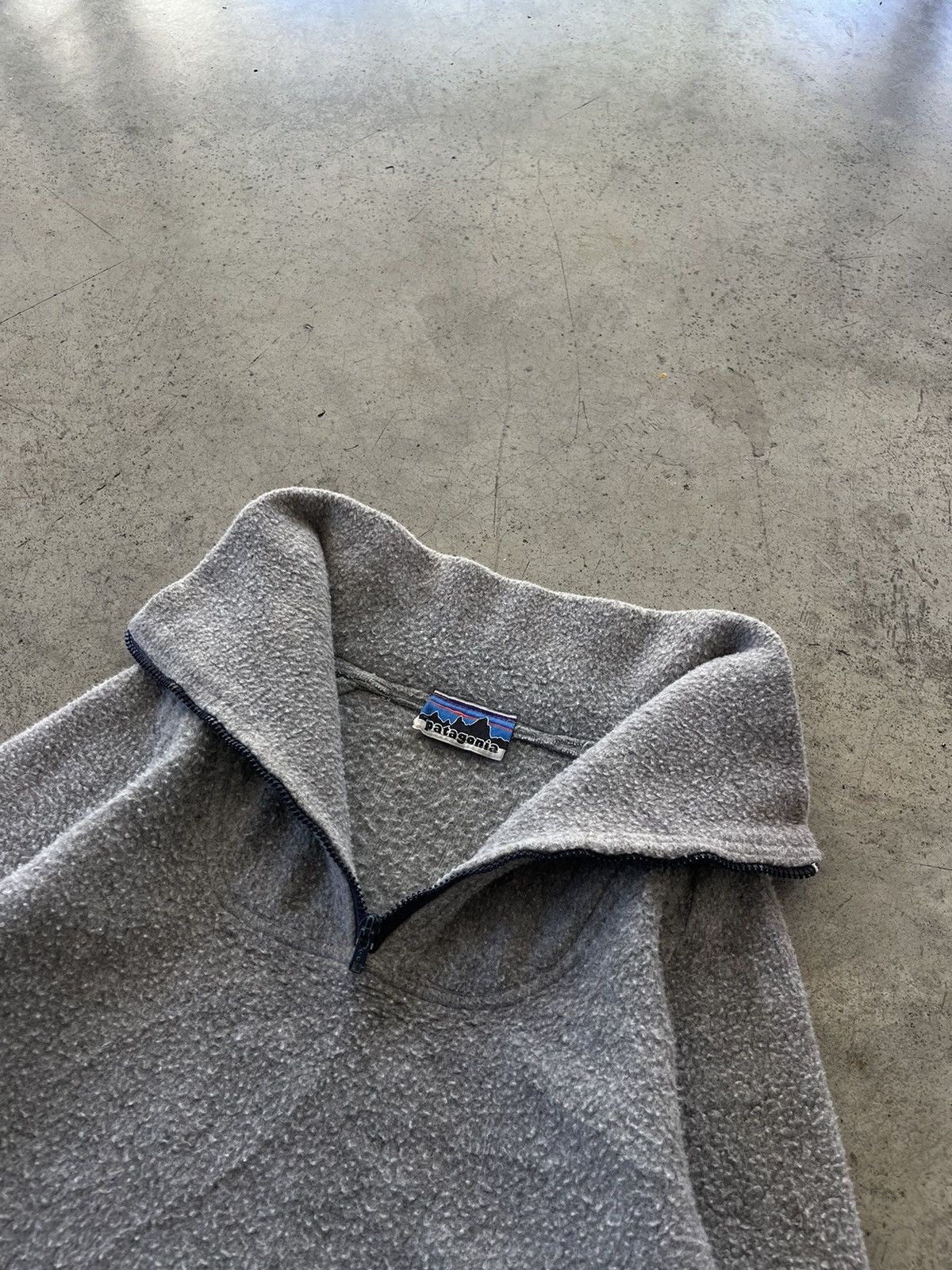 image of Vintage 70's Patagonia Quarter Zip Fleece Pullover Sweater in Grey, Men's (Size XL)