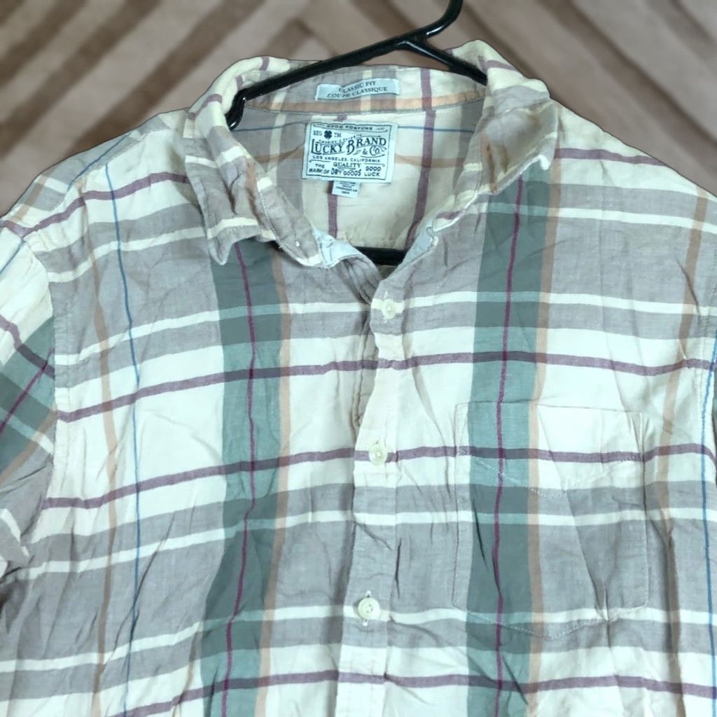 Lucky Brand Lucky Brand Button-Up Blouse M Womens Plaid Classic Fit Long Sleeve Casual Womens M Cream Size M / US 6-8 / IT 42-44 - 1 Thumbnail