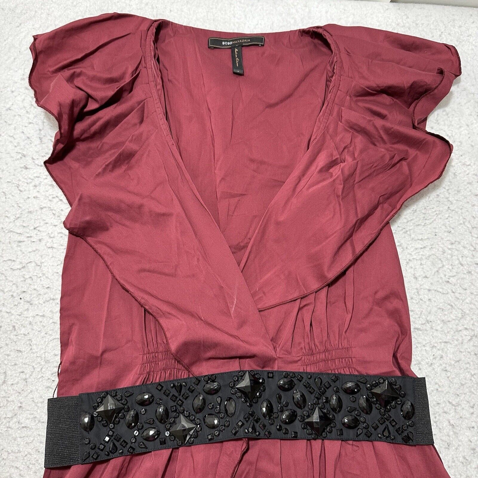 Other BCBGMaxazria Medium Burgundy Red Belted V-Neck Dress Size M / US 6-8 / IT 42-44 - 2 Thumbnail
