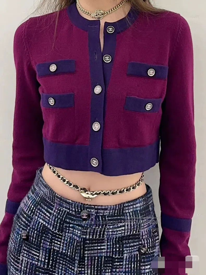 Chanel Chanel 23B purple and blue edge knitted cardigan coat Size M / US 6-8 / IT 42-44 - 8 Thumbnail