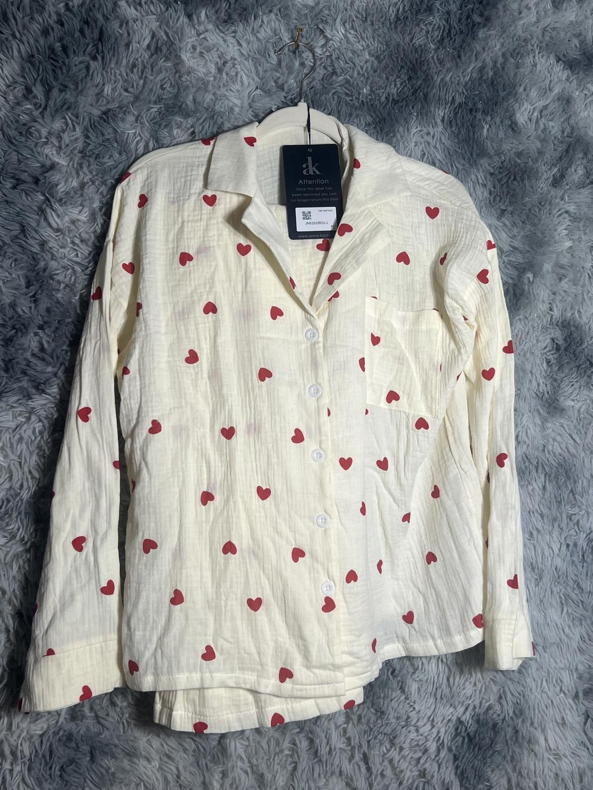 Other Anna Kaci Women's Cream Pajama Set with Red Heart PrintLarge Size ONE SIZE - 2 Thumbnail