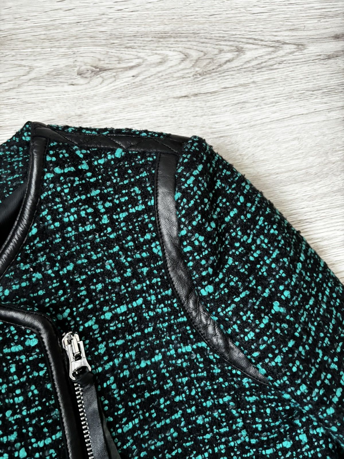 Sandro Sandro Paris Emerald Green Wool-Blend Leather Trim Short Size S / US 4 / IT 40 - 5 Thumbnail