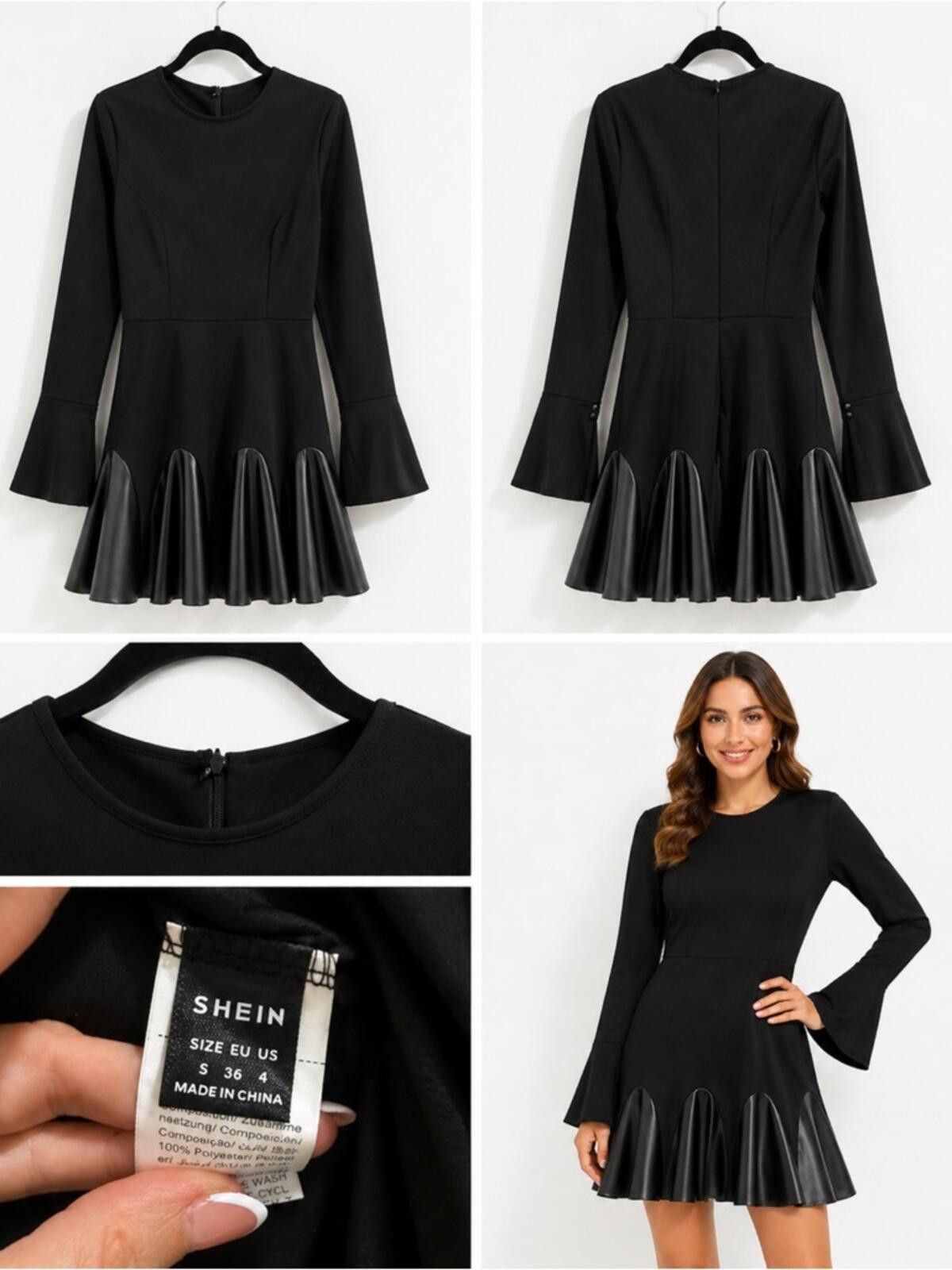 Shein Shein Long Sleeve Fit-and-Flare Dress with Faux Leather Hem Size S / US 4 / IT 40 - 1 Thumbnail