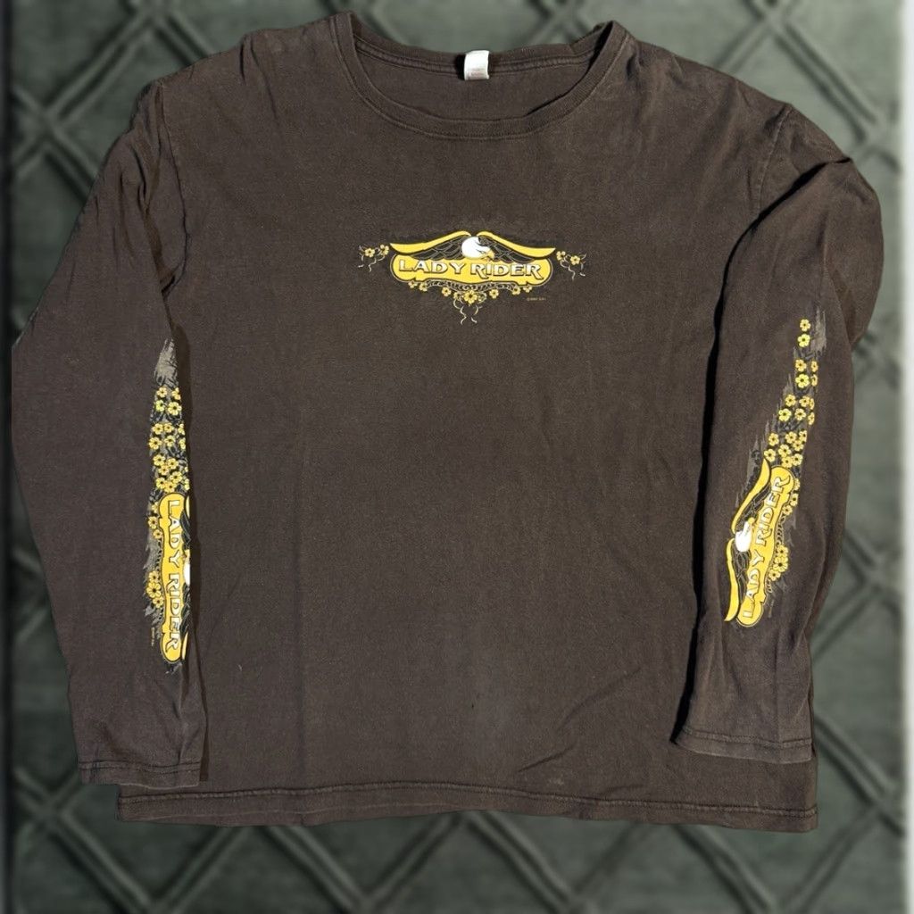 Anvil VINTAGE Lady Rider Women’s Motorcycle Biker Brown Longsleeve Y2K T-Shirt L Size L / US 10 / IT 46 - 1 Thumbnail