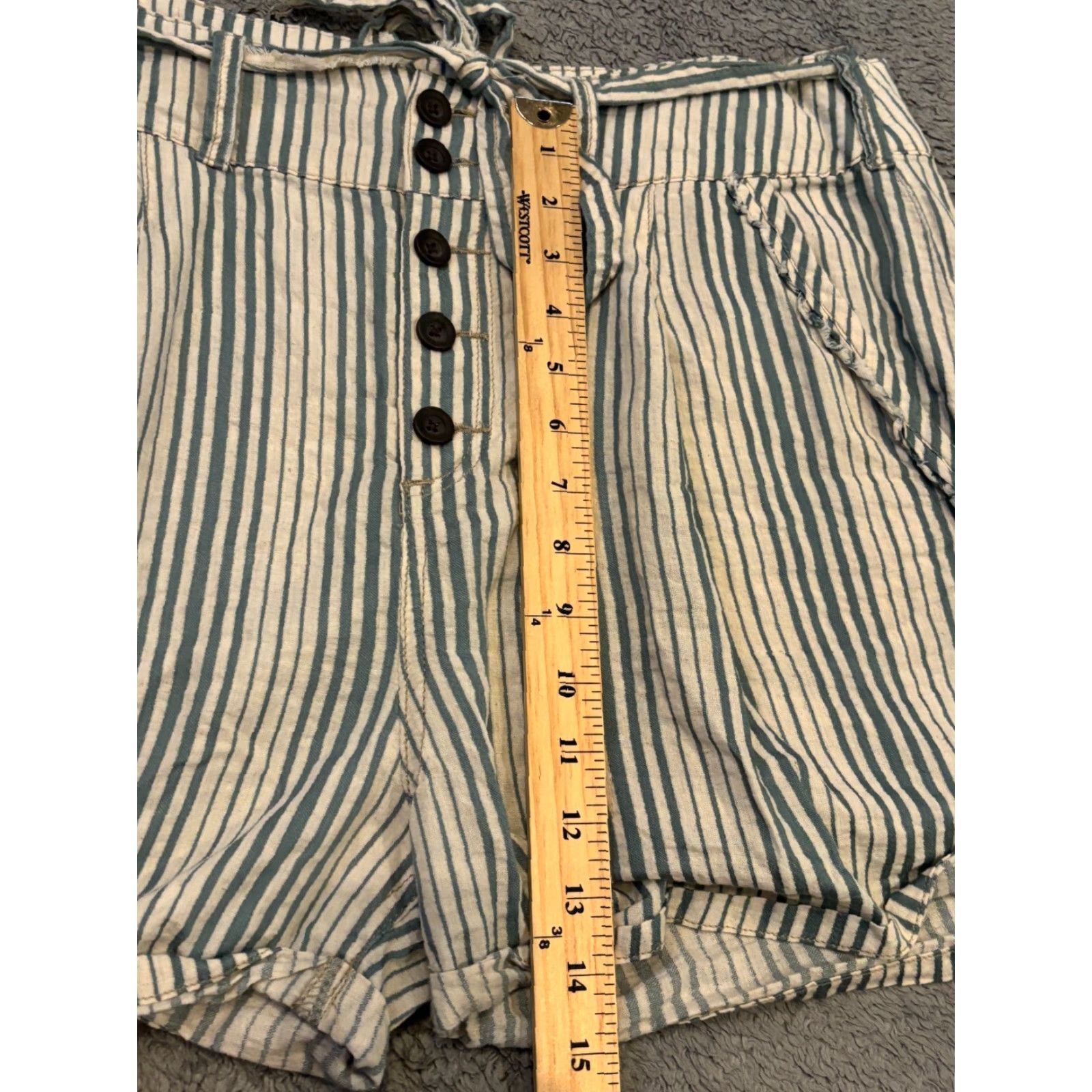 Free People Free People Shorts Womens 10 Multicolor Striped High Waisted Cuffed Belted Buttons Boho Bohemian Beachy Festival Summer Resort Vacation Womens Size 32" / US 10 / IT 46 - 4 Thumbnail