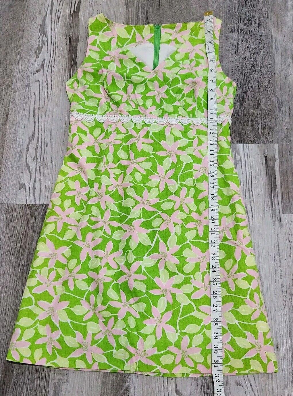 Designer Vintage Lily Pulitzer Dress Size 0 / 2 Green Pink Floral V Size XS / US 0-2 / IT 36-38 - 4 Thumbnail