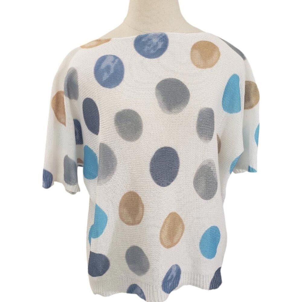 Designer CT1982 Ethyl White & Blue Dot Short Sleeve Sweater S/M Size S / US 4 / IT 40 - 1 Thumbnail