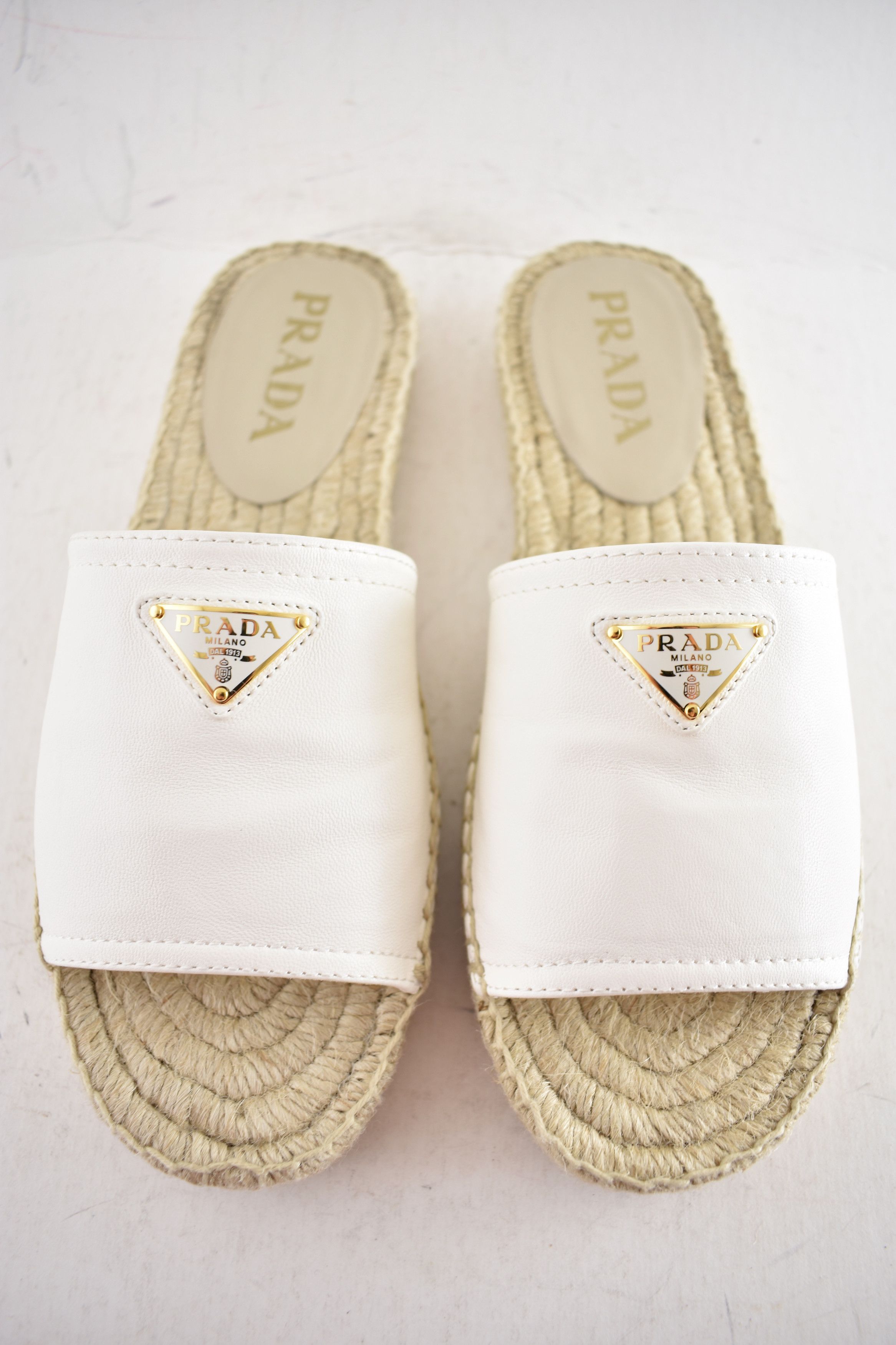 Prada Prada Triangle Logo Leather Espadrille Slide Sandal Flat 37 Size US 7 / IT 37 - 8 Thumbnail