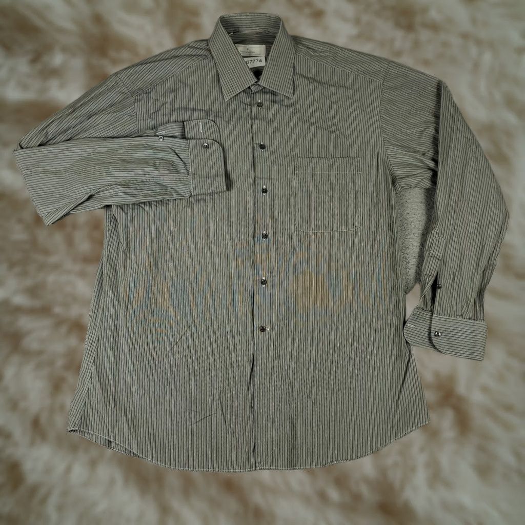 Ermenegildo Zegna Ermenegildo Zegna Shirt Mens 16.5 41 Beige Gray Striped Dress Button Up Size 46R - 1 Thumbnail