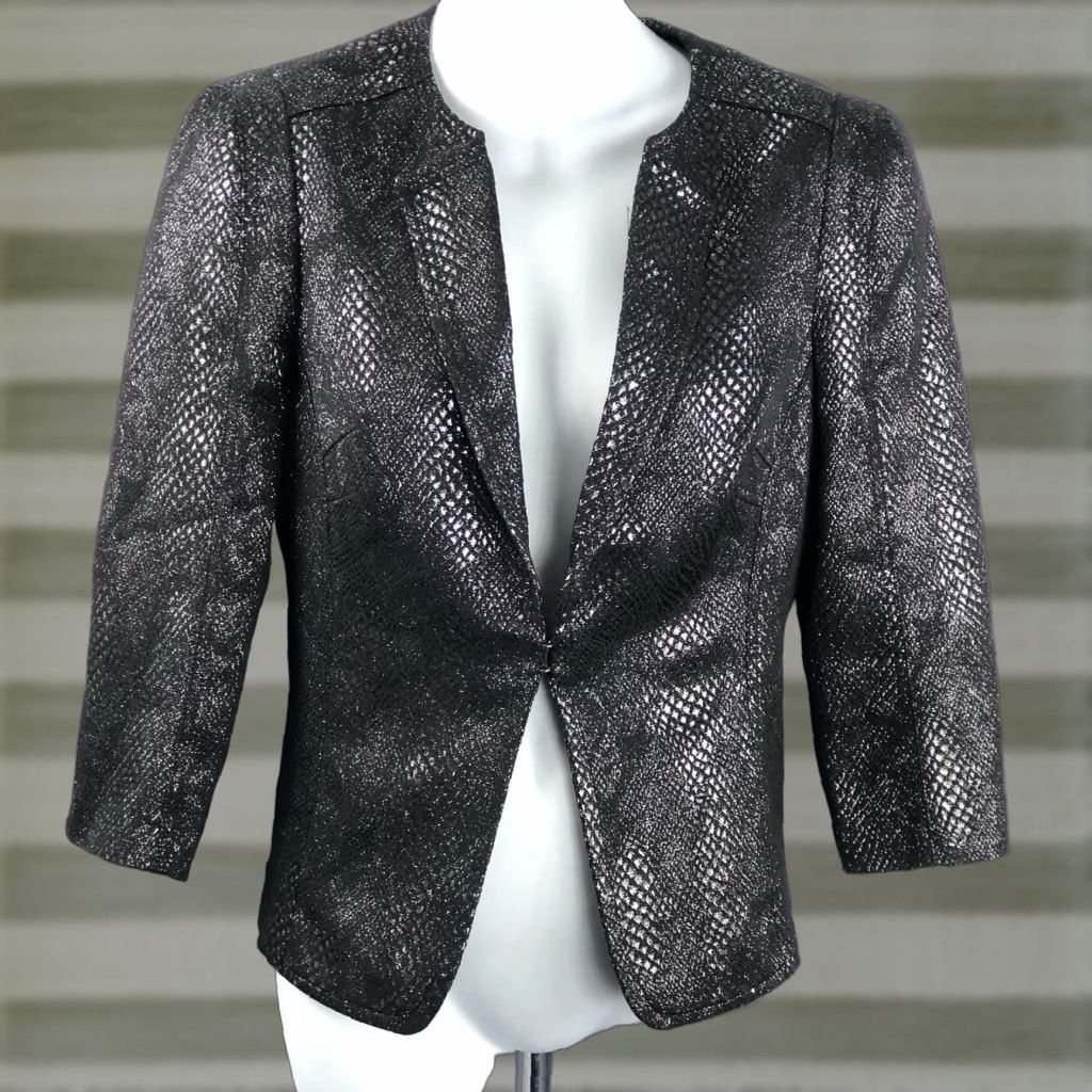 Express Express Blazer Jacket 4 Black Snake Metallic Hook Front 3/4 Sleeves Lapel Lined Jacket Size S / US 4 / IT 40 - 1 Thumbnail