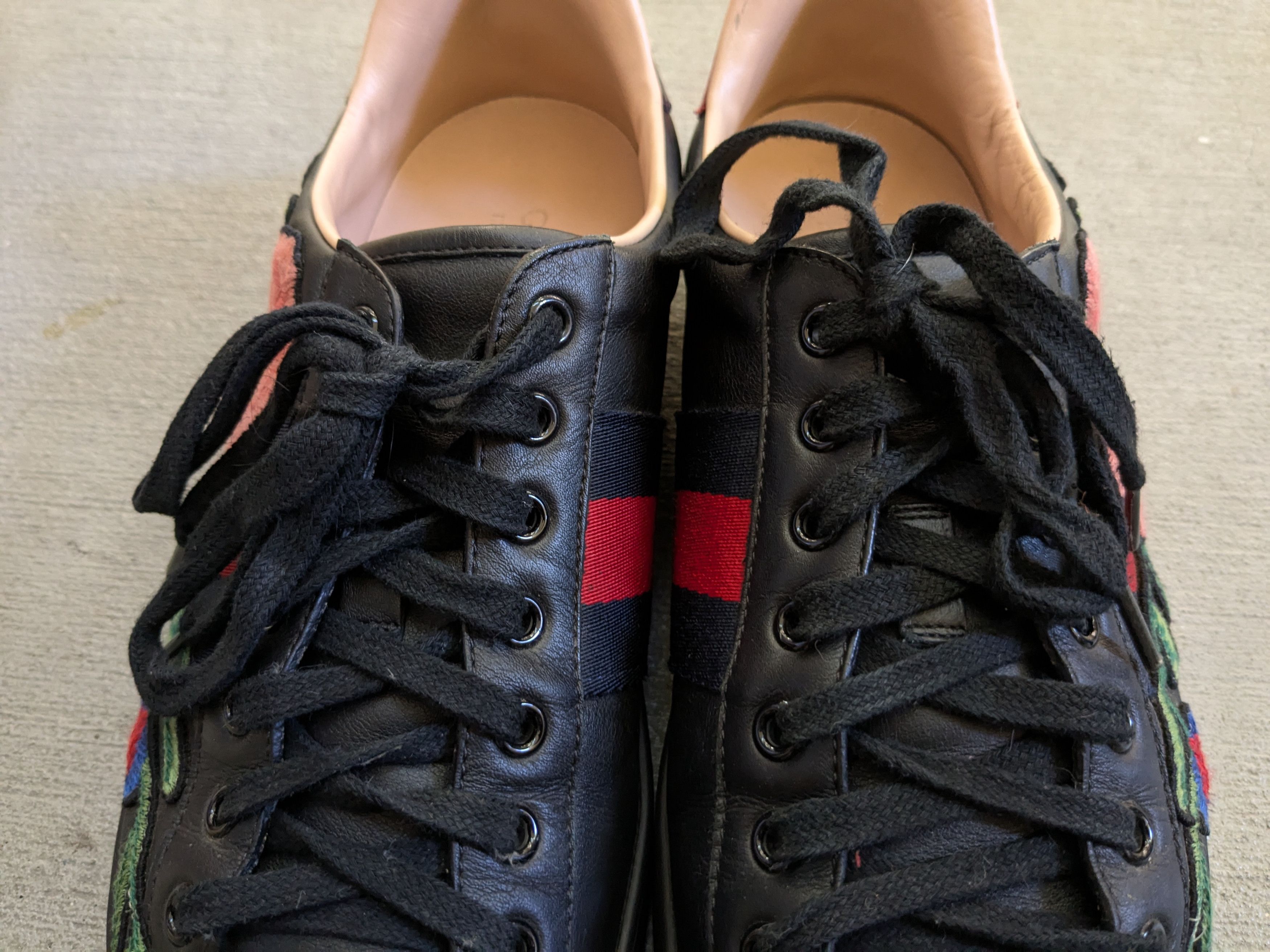 Gucci Gucci Ace Sneakers Black 8.5 Leather Flower Embroidered Size US 8.5 / EU 41-42 - 6 Thumbnail