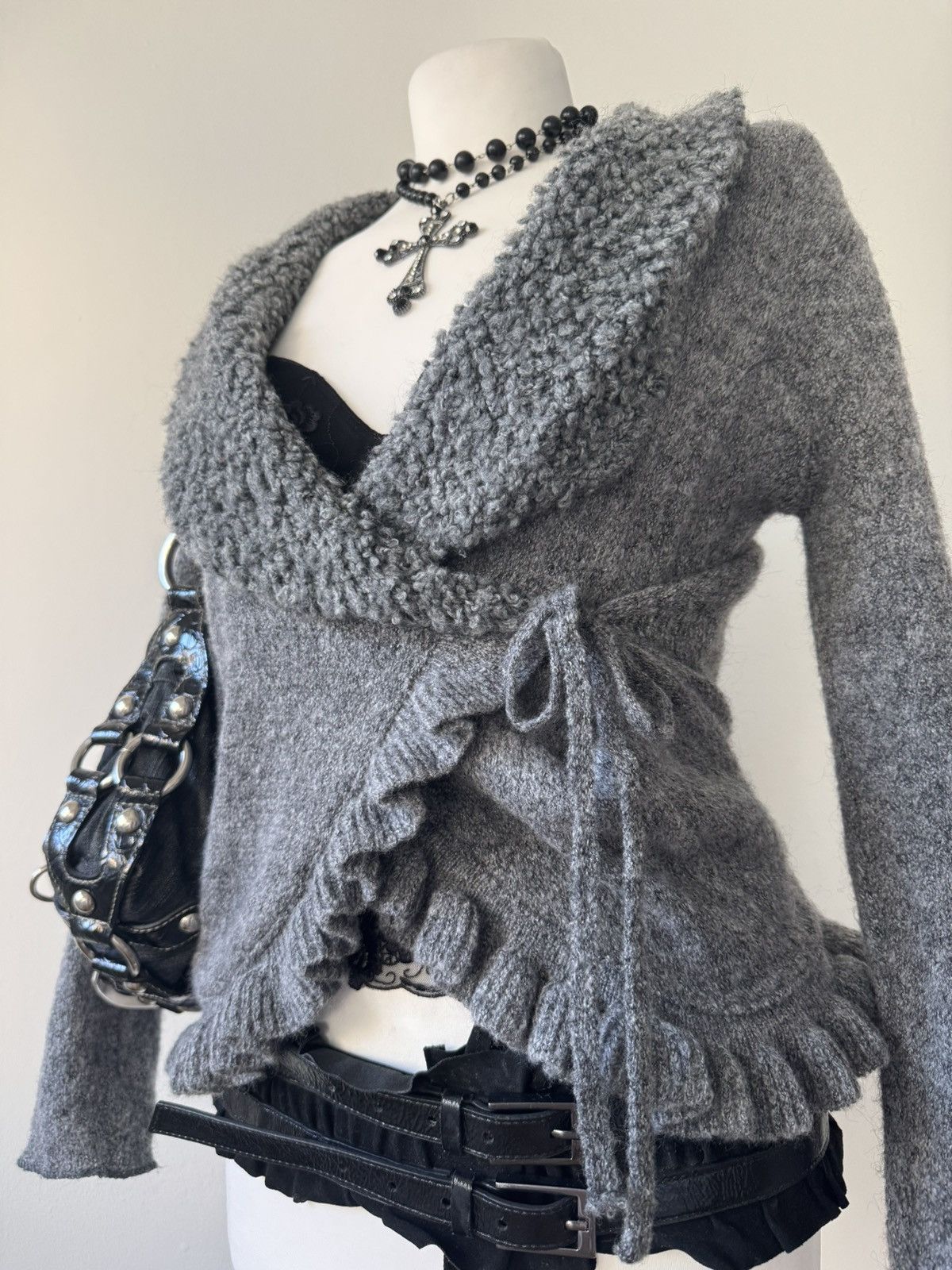 Japanese Brand Asymmetrical Grey Wool Wrap Sweater Size S / US 4 / IT 40 - 5 Thumbnail