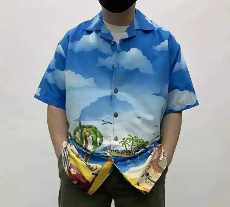 image of Vintage Retro Beach T Shirt in Blue, Men's (Size Large)